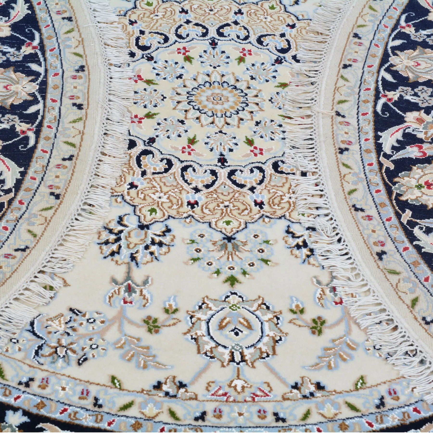 Hand-Knotted Oriental Wool & Silk Nain Design Handmade Round Rug (Size 6.0 X 6.0) Cwral-11148