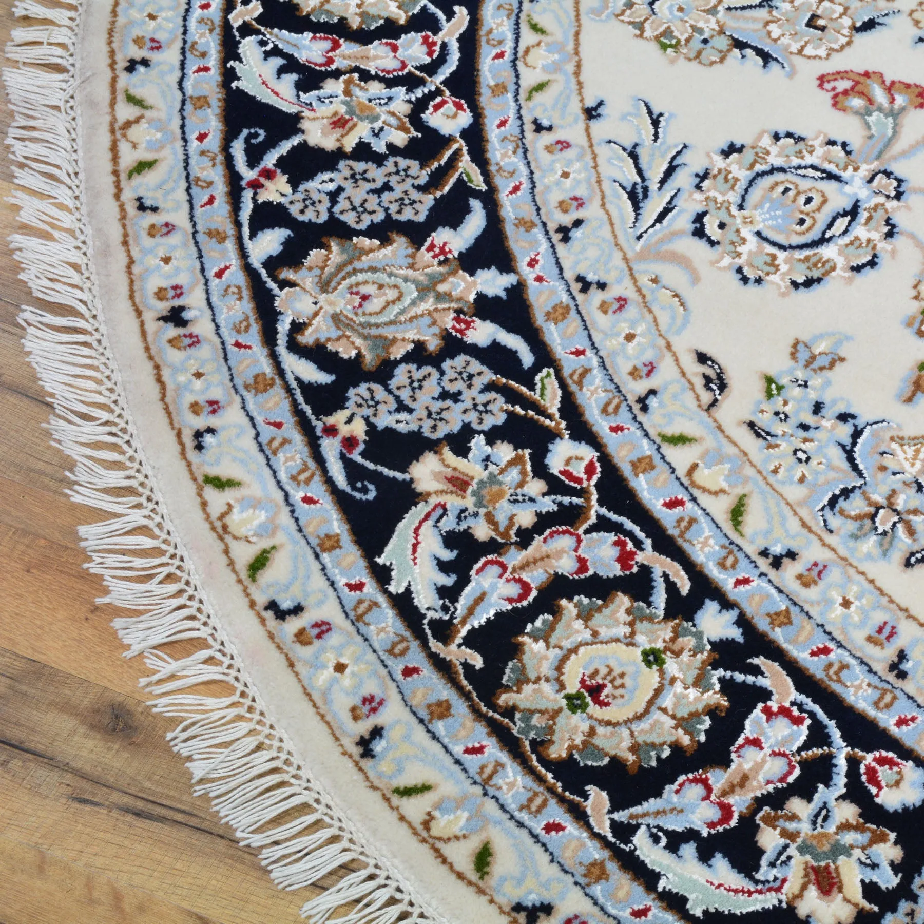 Hand-Knotted Oriental Wool & Silk Nain Design Handmade Round Rug (Size 6.0 X 6.0) Cwral-11148