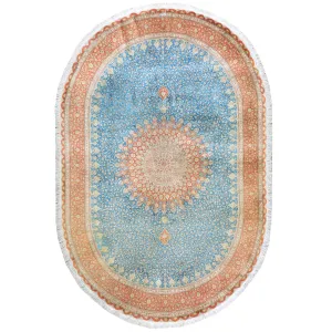 Hand Knotted Oval Persian Isfahan Silk Signature Handmade (Size 6.5 X 9.9) Cwral-7983