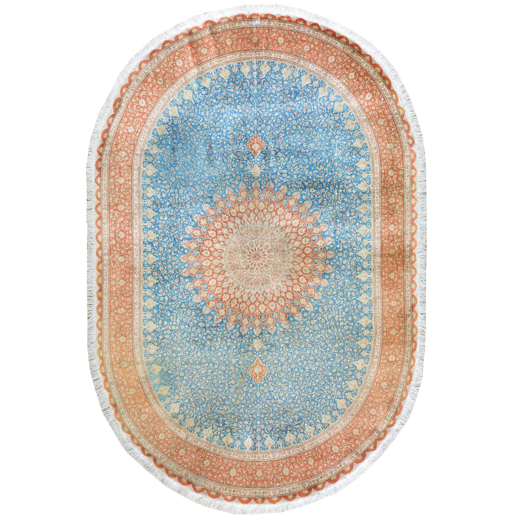 Hand Knotted Oval Persian Isfahan Silk Signature Handmade (Size 6.5 X 9.9) Cwral-7983