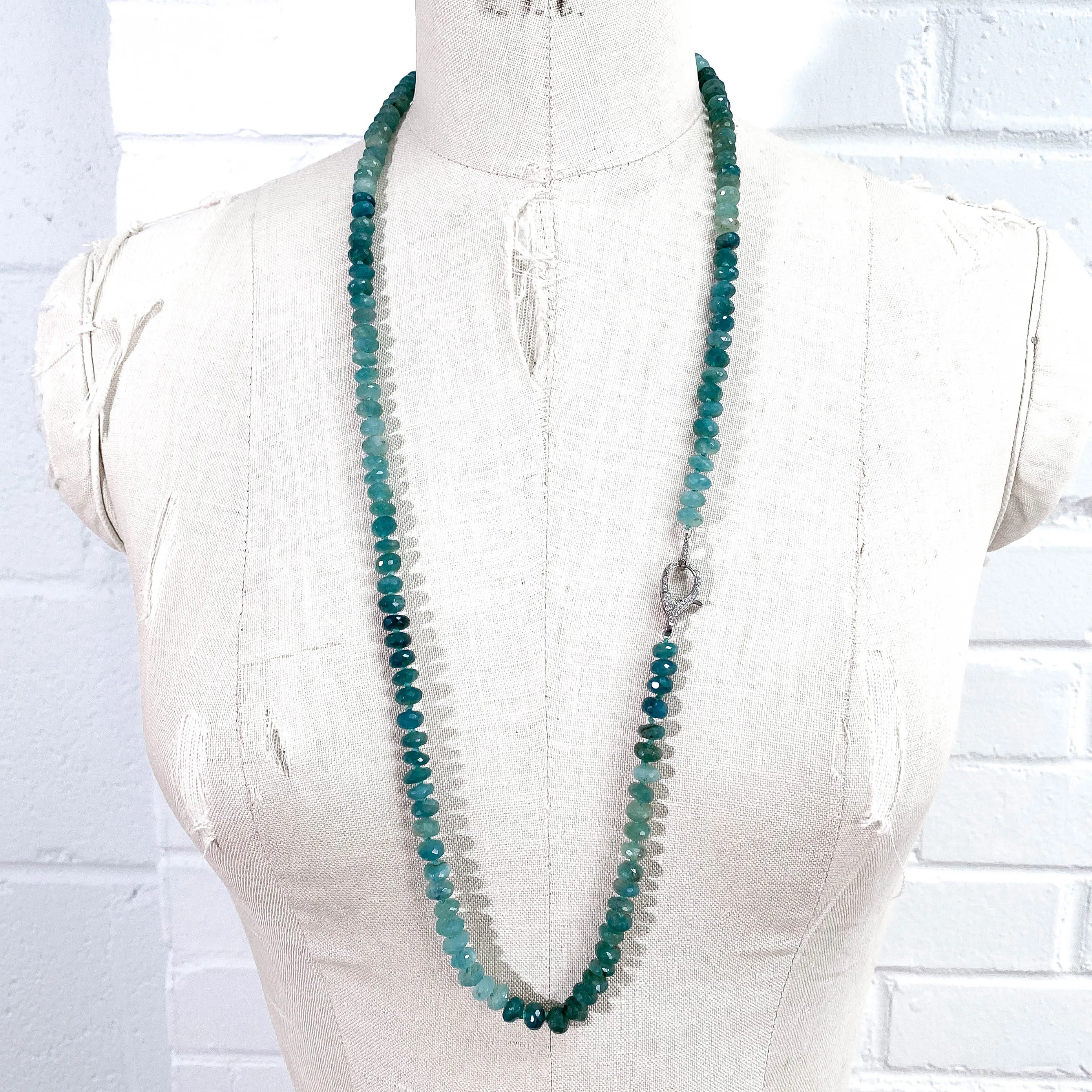 Hand-Knotted Pavé Diamond & Grandidierite Strand Necklace