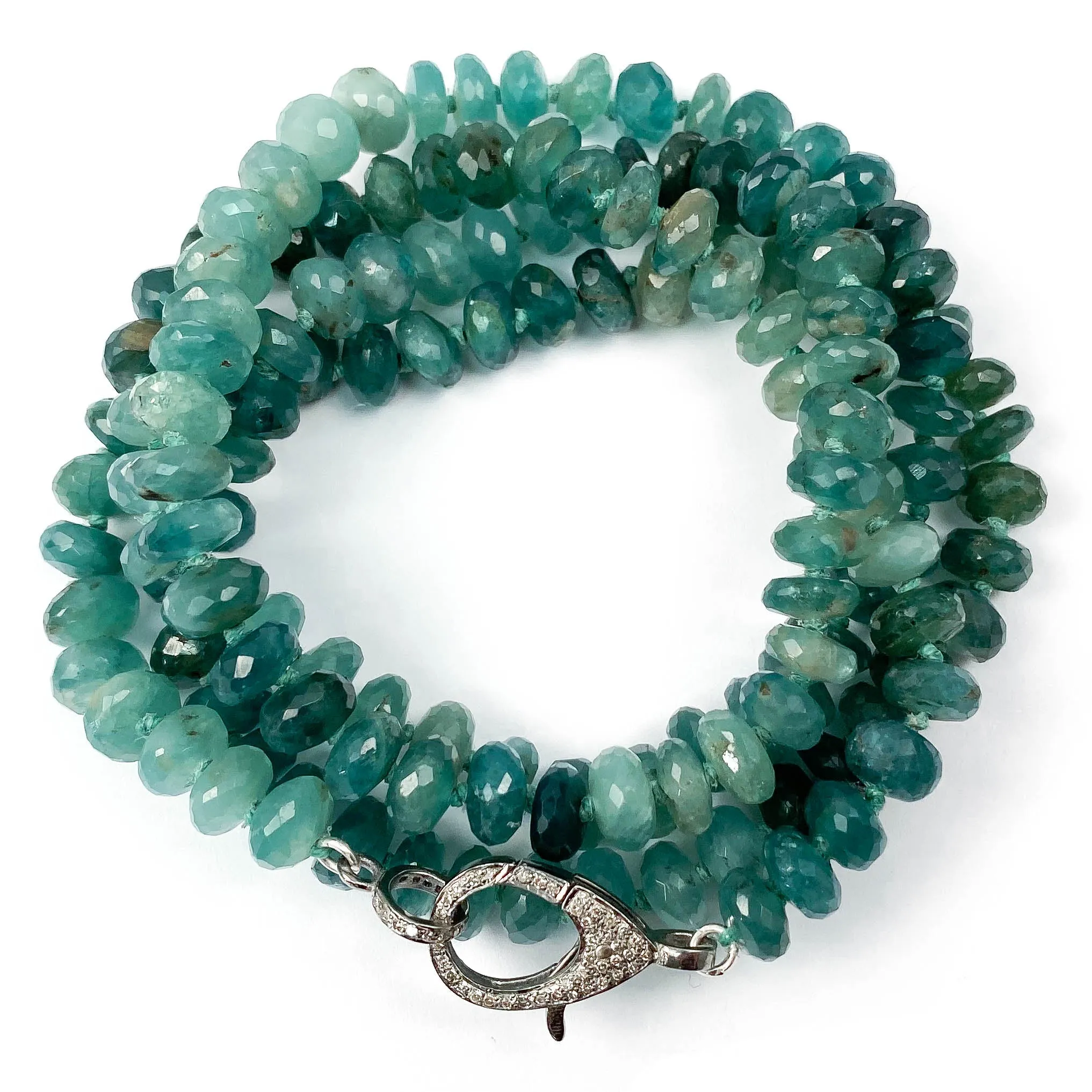 Hand-Knotted Pavé Diamond & Grandidierite Strand Necklace