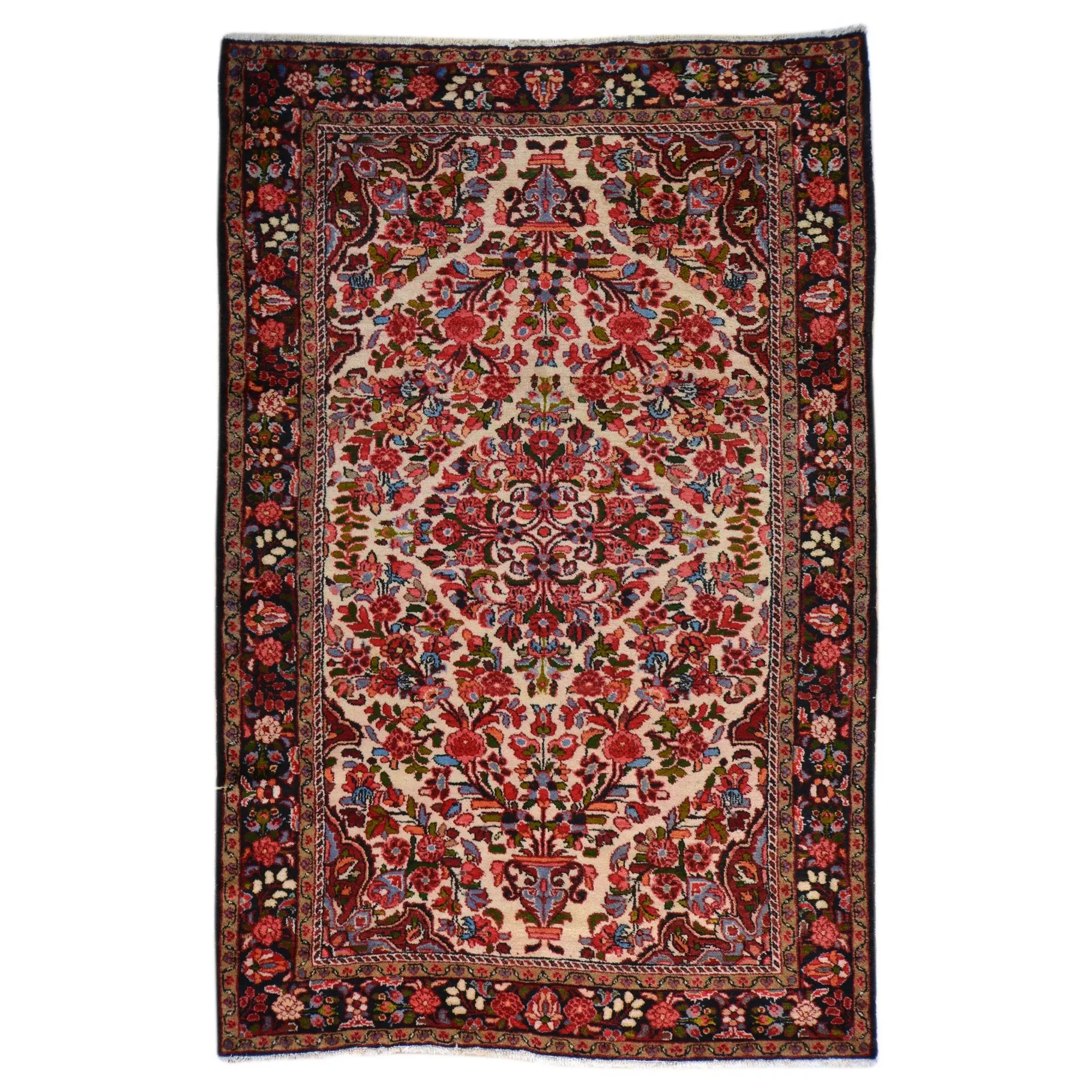 Hand-Knotted Persian Hamadan Wool Geometric Design Rug (Size 4.10 X 7.6) Brral-6552
