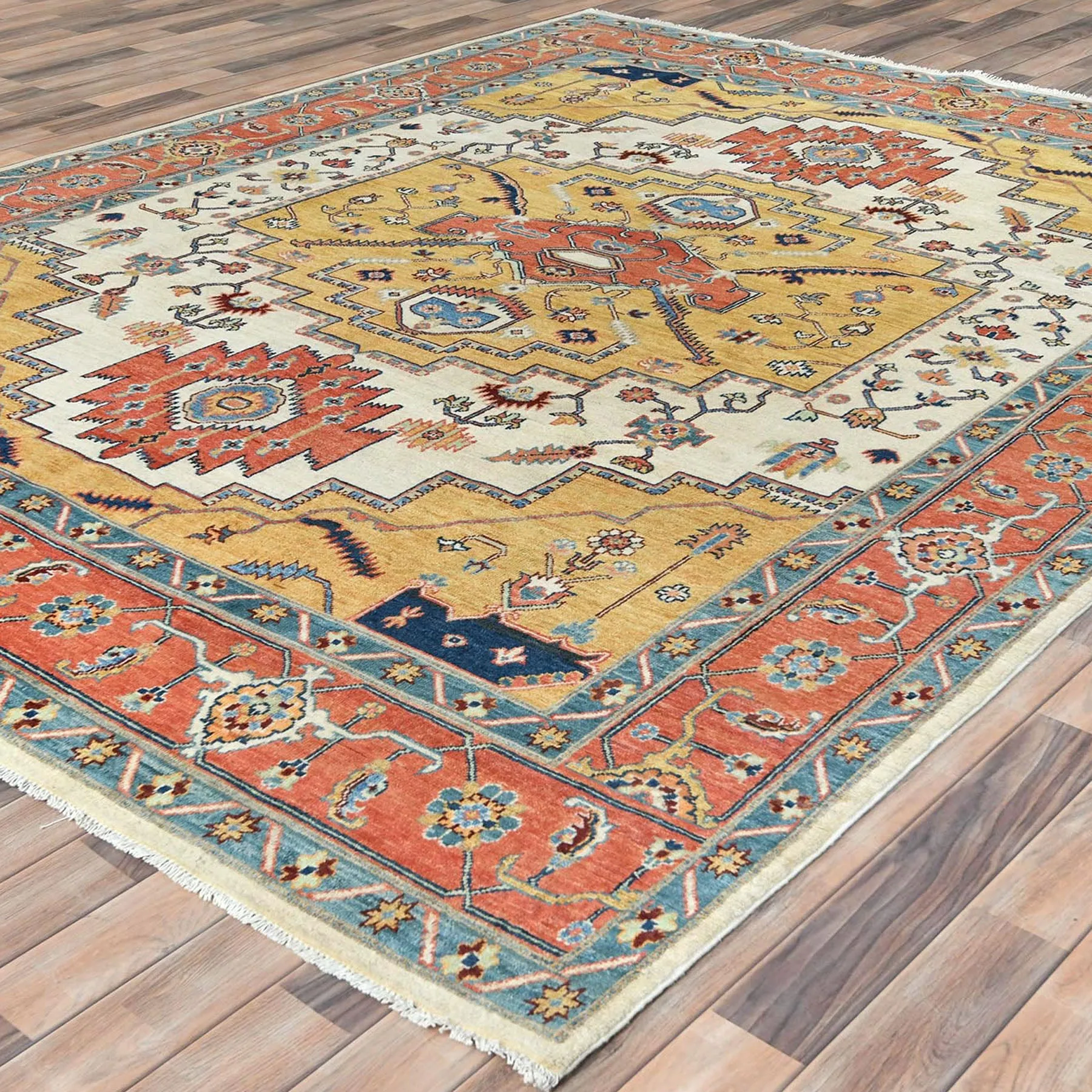 Hand-Knotted Peshawar Chobi Heriz Design Handmade Wool Rug (Size 7.11 X 10.3) Cwral-9366