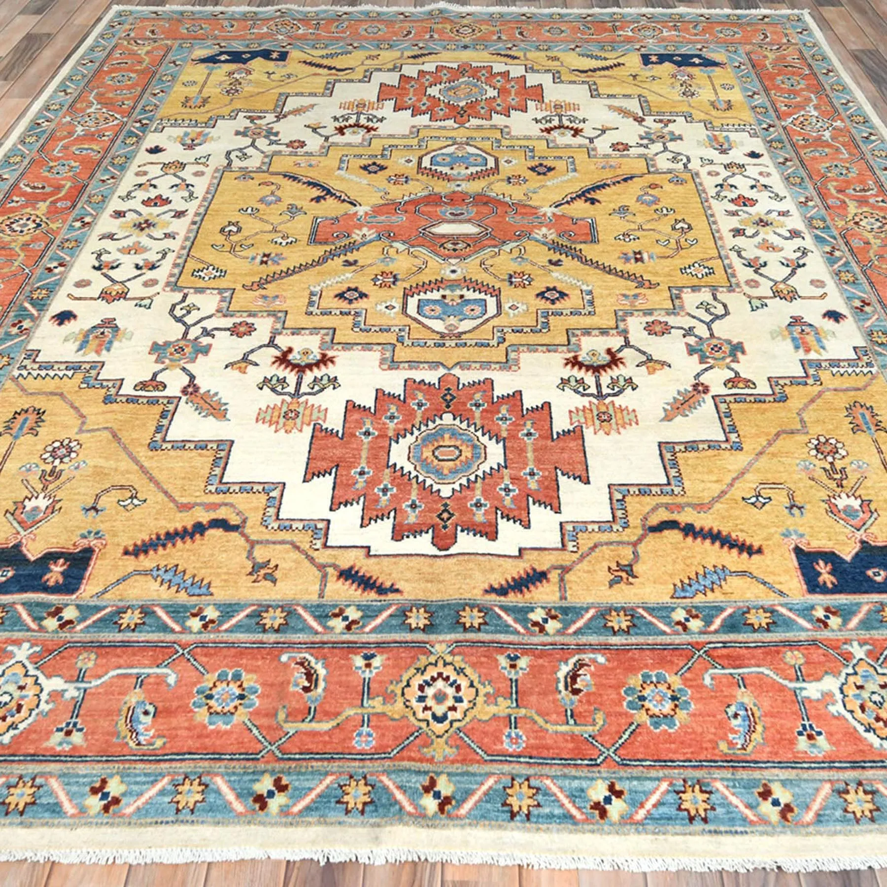Hand-Knotted Peshawar Chobi Heriz Design Handmade Wool Rug (Size 7.11 X 10.3) Cwral-9366
