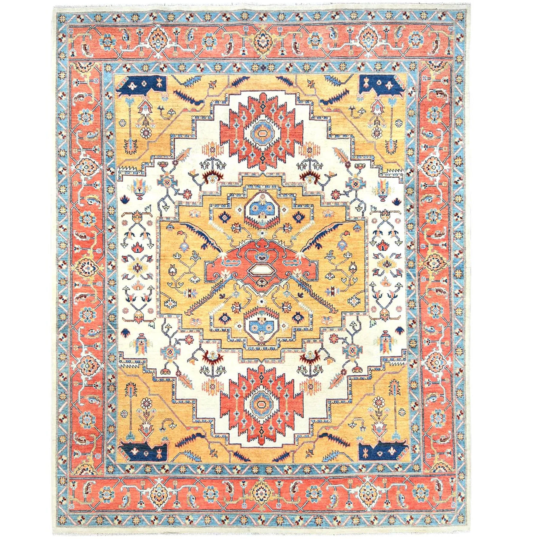 Hand-Knotted Peshawar Chobi Heriz Design Handmade Wool Rug (Size 7.11 X 10.3) Cwral-9366