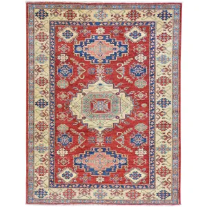 Hand-Knotted Super Kazak Design Handmade Wool Rug (Size 4.11 X 6.4) Brral-699