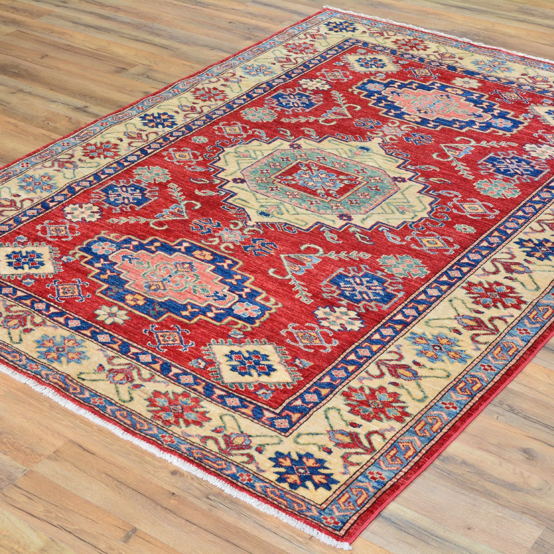 Hand-Knotted Super Kazak Design Handmade Wool Rug (Size 4.11 X 6.4) Brral-699