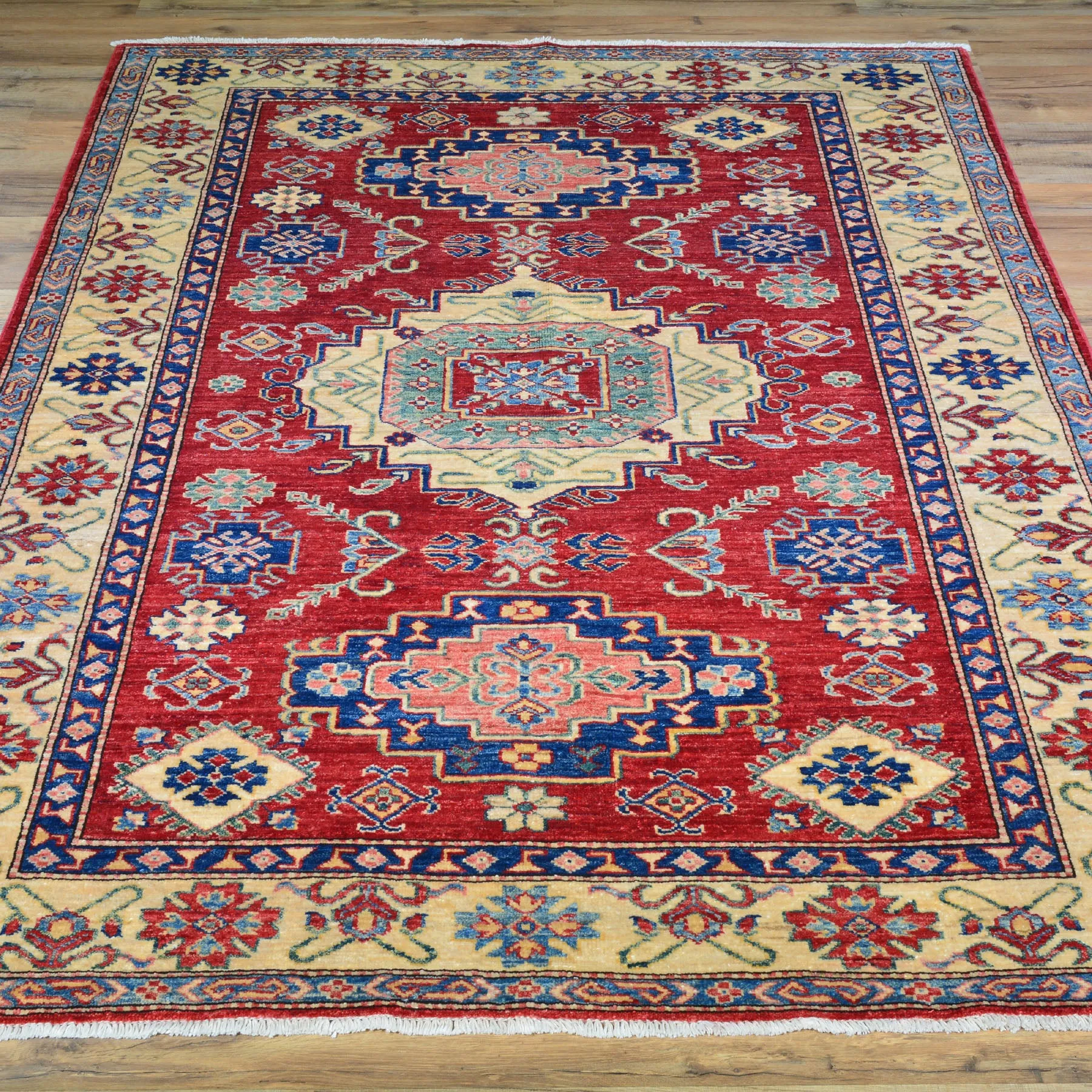 Hand-Knotted Super Kazak Design Handmade Wool Rug (Size 4.11 X 6.4) Brral-699