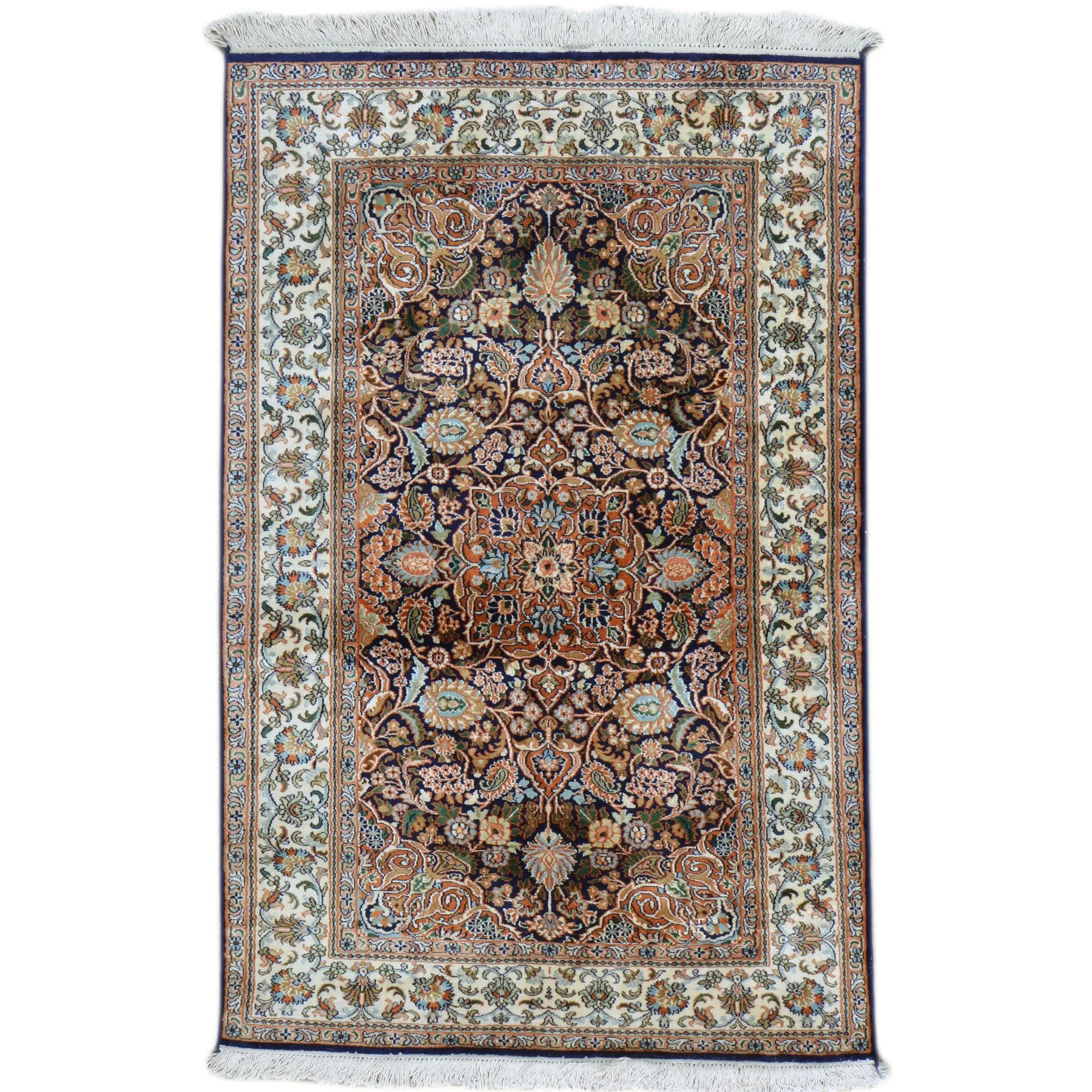 Hand-Knotted Traditional Design Kashmiri Silk Handmade Rug (Size 3.1 X 4.9) Cwral-9177