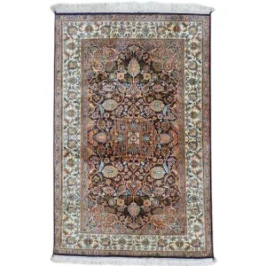 Hand-Knotted Traditional Design Kashmiri Silk Handmade Rug (Size 3.1 X 4.9) Cwral-9177