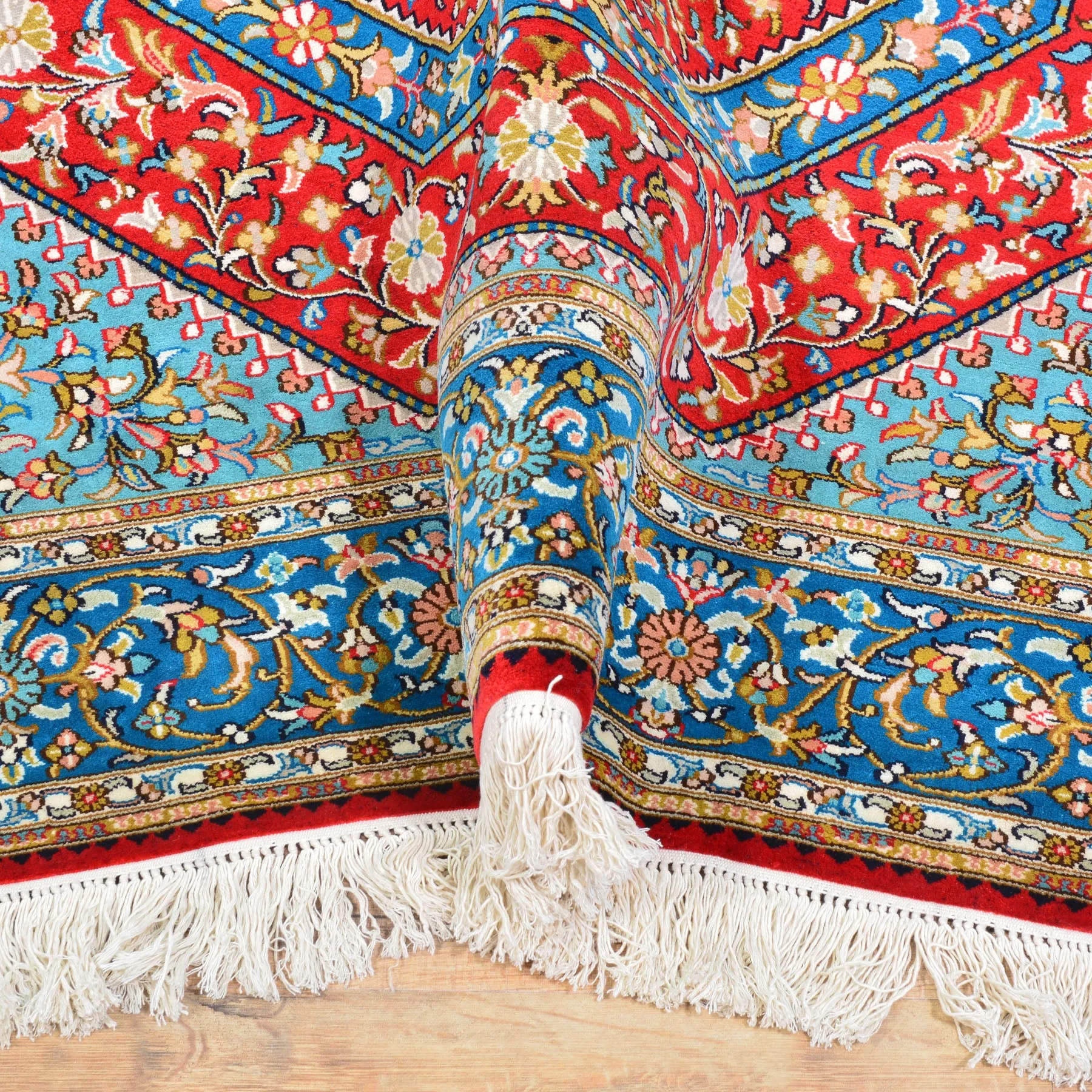Hand-Knotted Traditional Design Kashmiri Silk/Silk Handmade Rug (Size 4.1 X 6.1) Cwral-9975