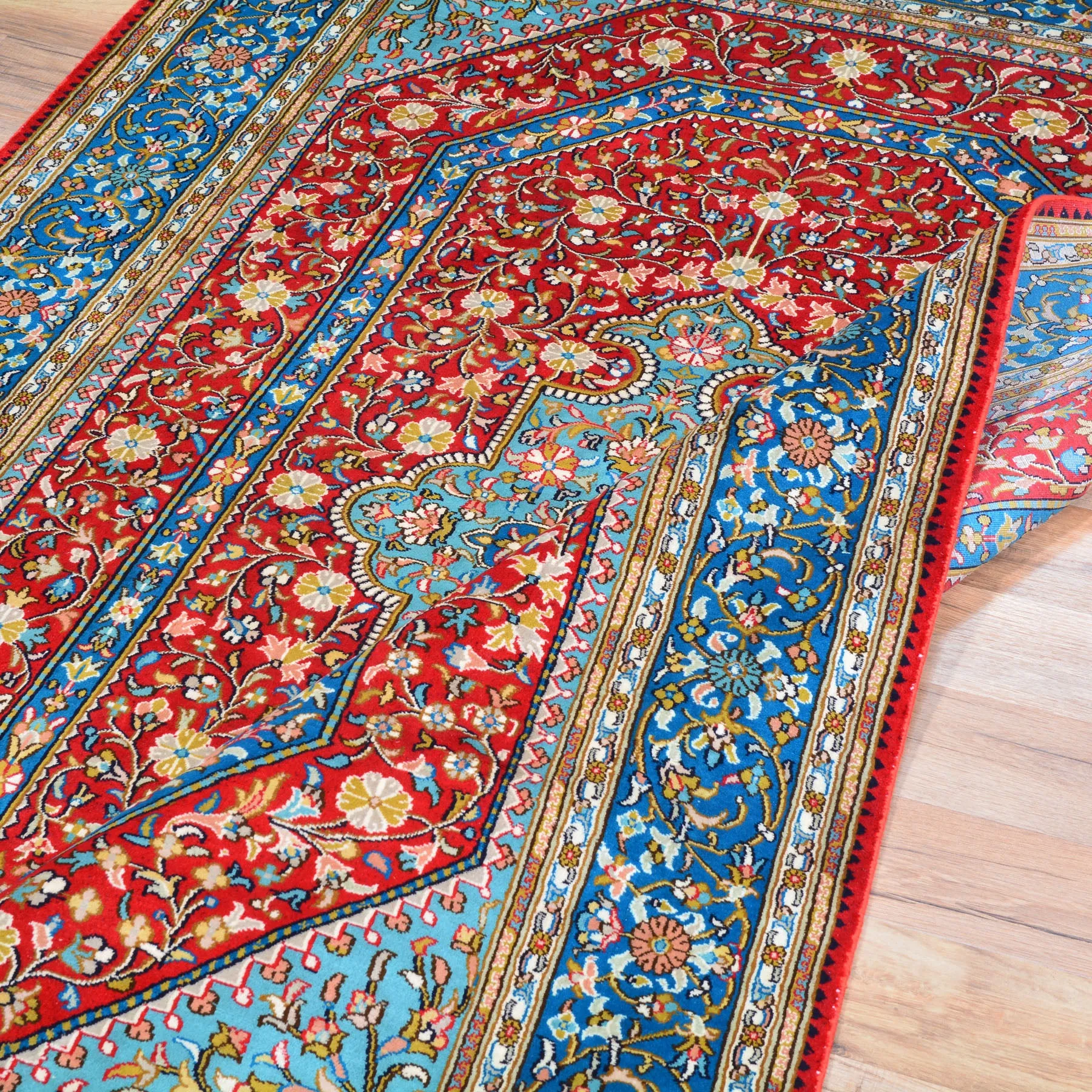 Hand-Knotted Traditional Design Kashmiri Silk/Silk Handmade Rug (Size 4.1 X 6.1) Cwral-9975