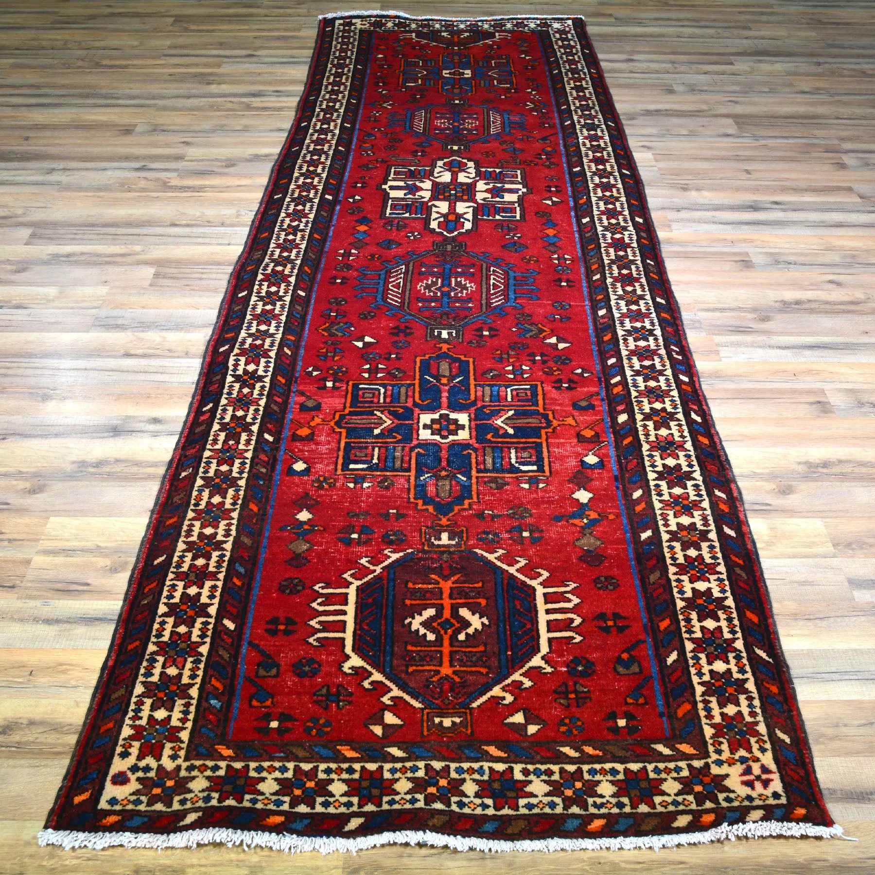 Hand-Knotted Tribal Geometric Design Handmade 100% Wool Rug (Size 3.3 X 10.11) Cwral-5706