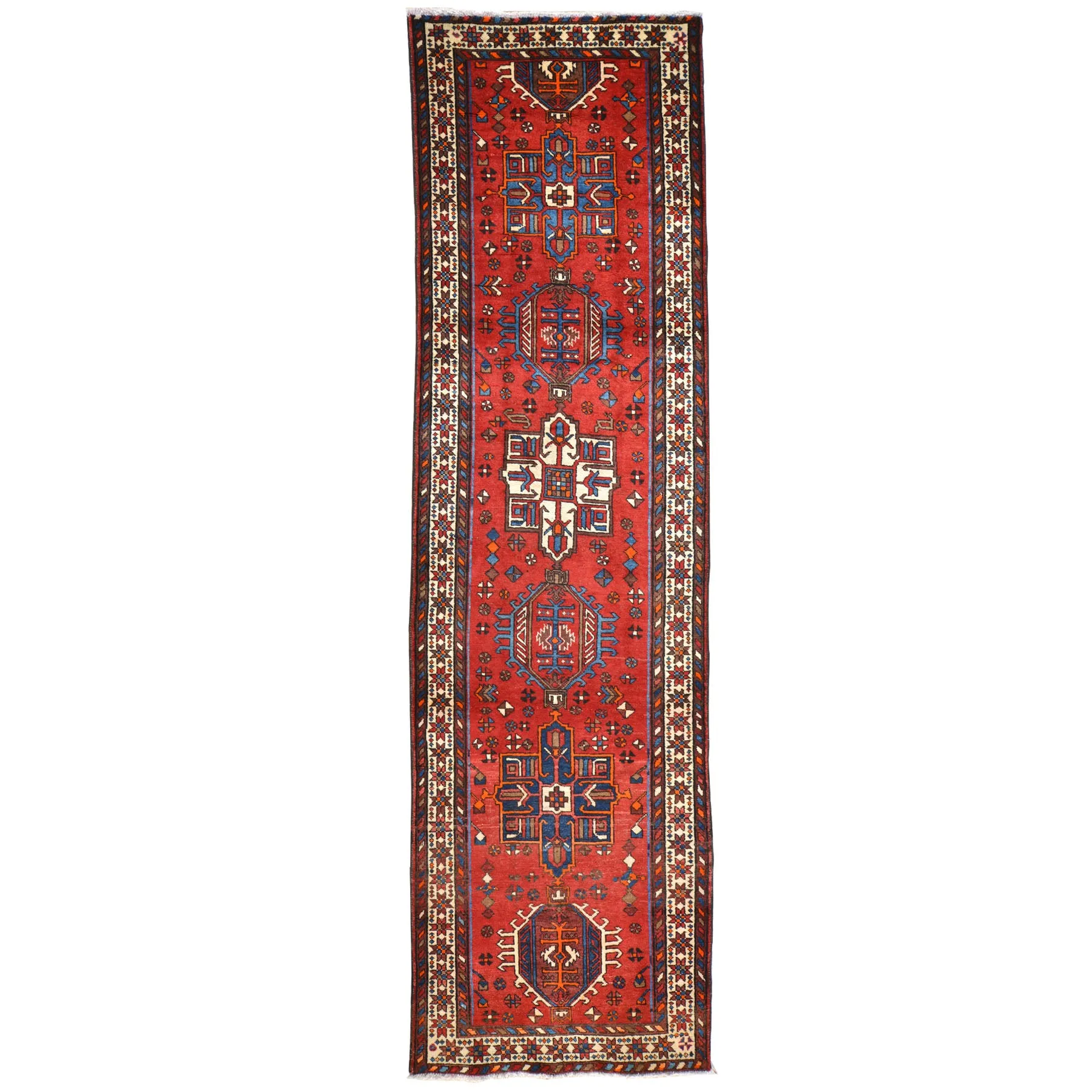 Hand-Knotted Tribal Geometric Design Handmade 100% Wool Rug (Size 3.3 X 10.11) Cwral-5706