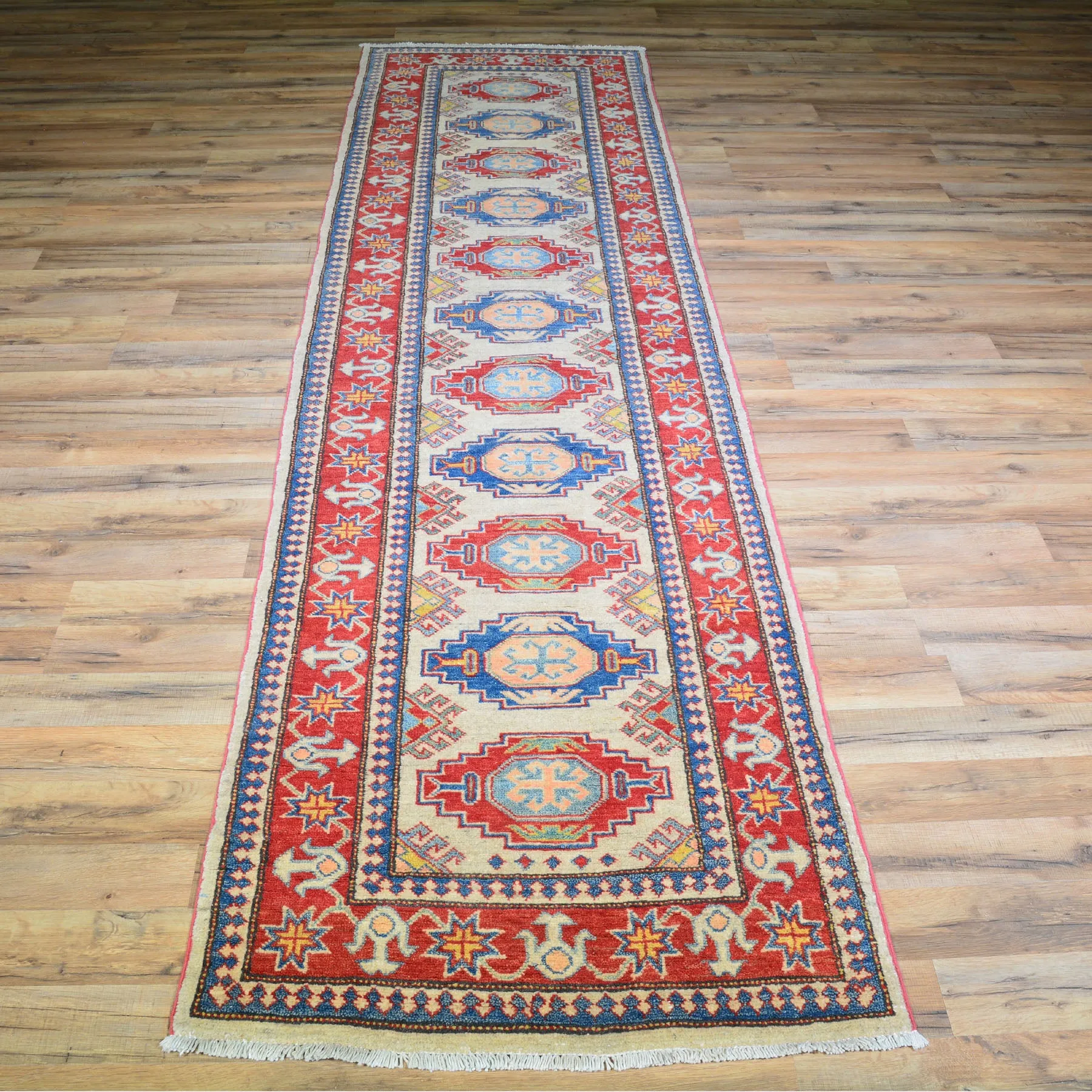 Hand-Knotted Tribal Kazak Caucasian Design 100% Wool Rug (Size 2.9 X 9.10) Brral-1719