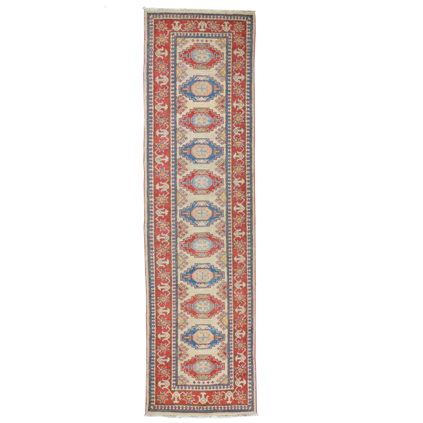Hand-Knotted Tribal Kazak Caucasian Design 100% Wool Rug (Size 2.9 X 9.10) Brral-1719