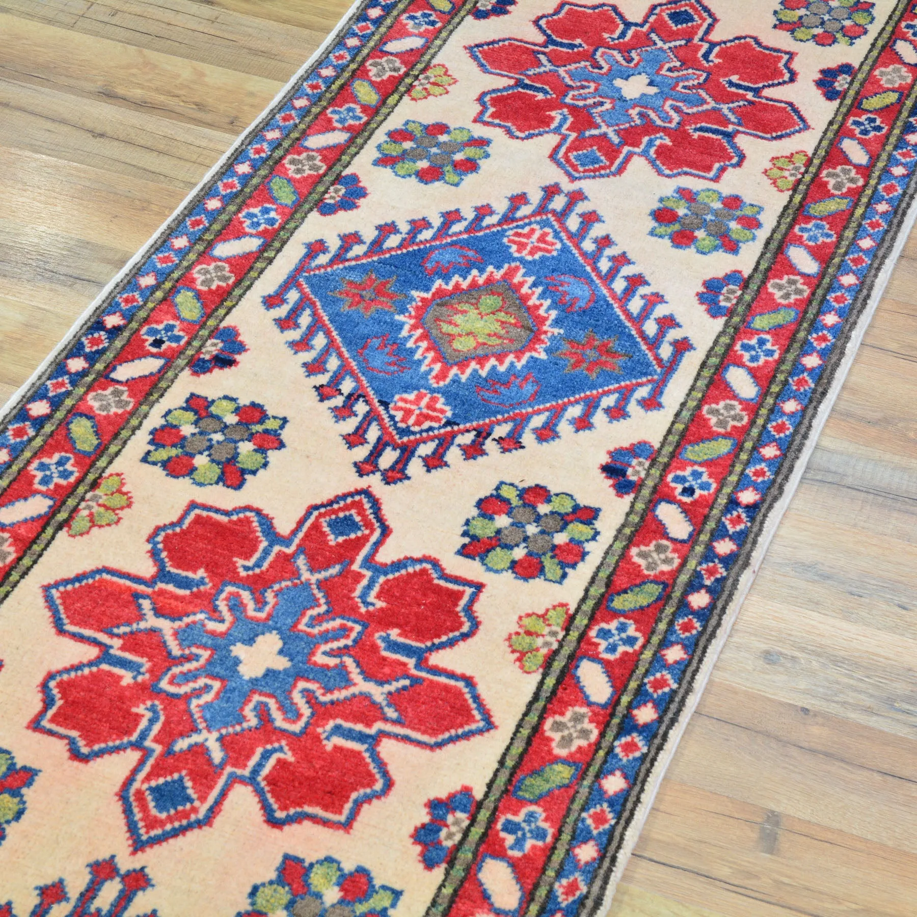 Hand-Knotted Tribal Kazak Geometric Design Handmade 100% Wool Rug (Size 1.10 X 6.3) Brral-4836