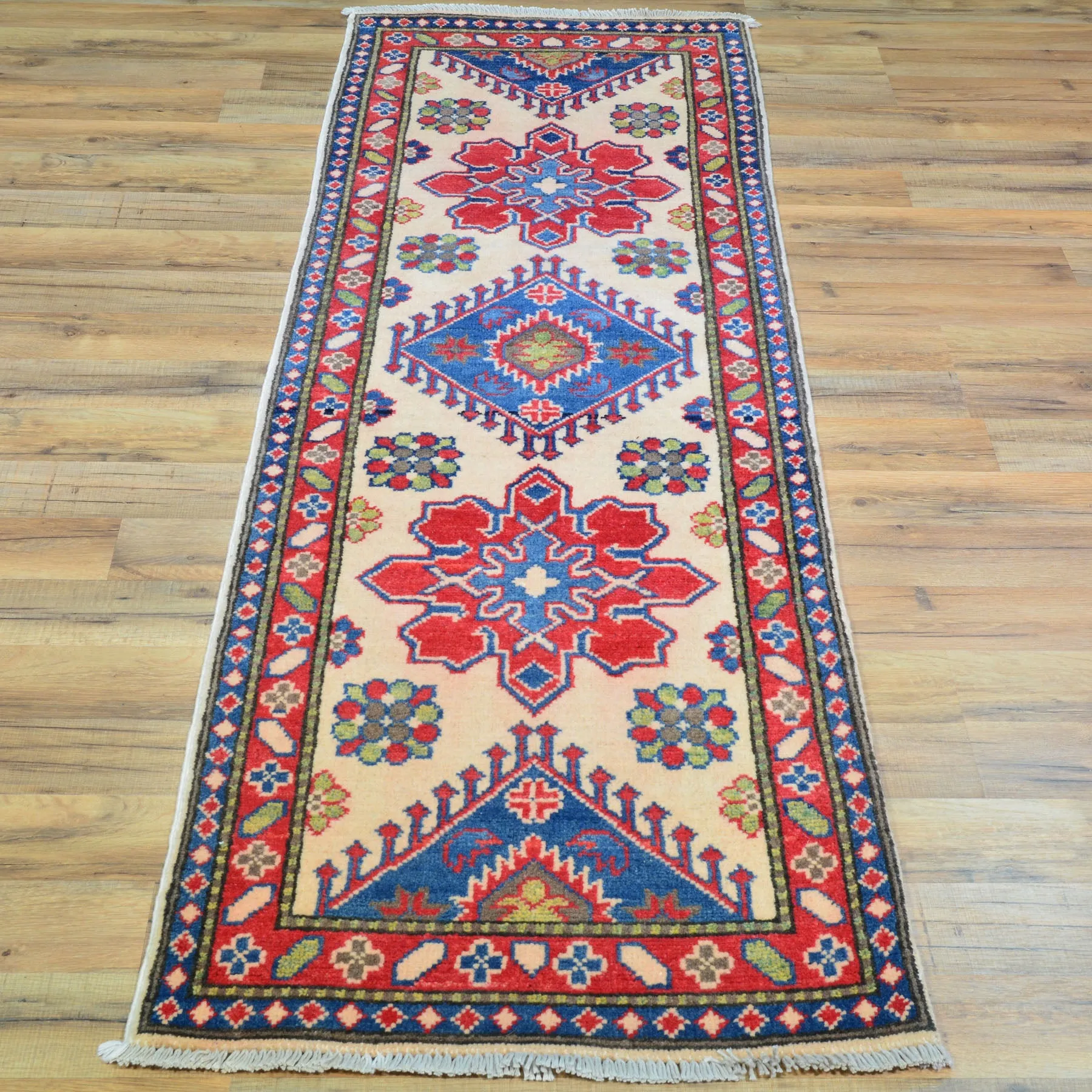 Hand-Knotted Tribal Kazak Geometric Design Handmade 100% Wool Rug (Size 1.10 X 6.3) Brral-4836