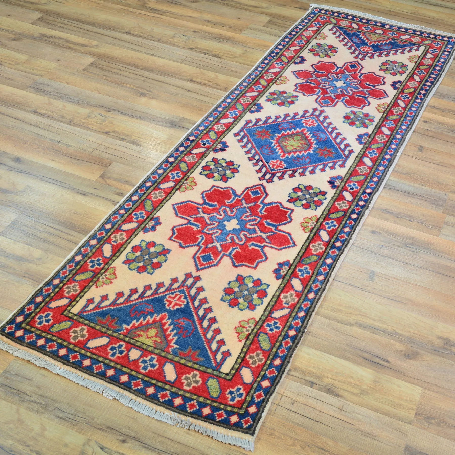 Hand-Knotted Tribal Kazak Geometric Design Handmade 100% Wool Rug (Size 1.10 X 6.3) Brral-4836