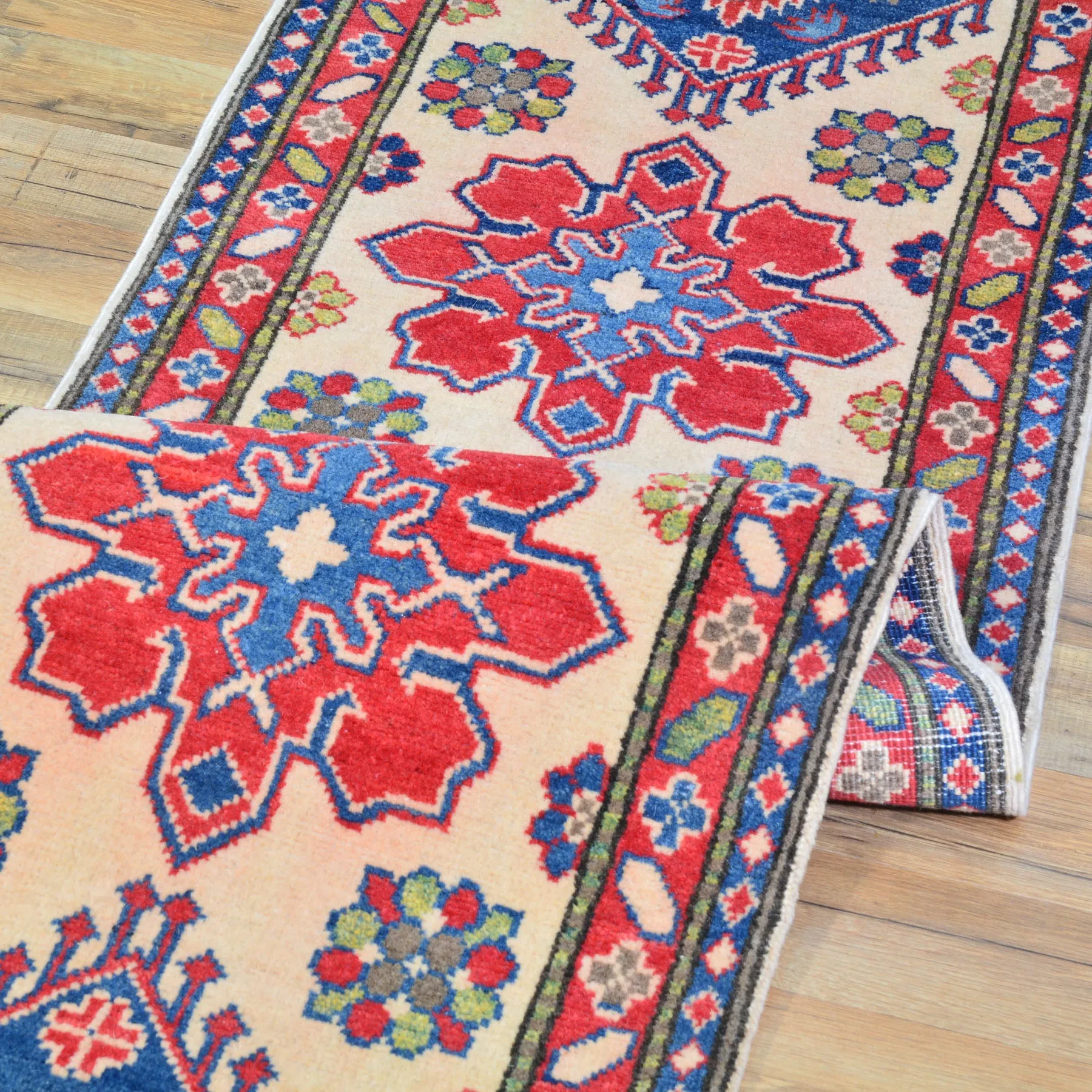 Hand-Knotted Tribal Kazak Geometric Design Handmade 100% Wool Rug (Size 1.10 X 6.3) Brral-4836