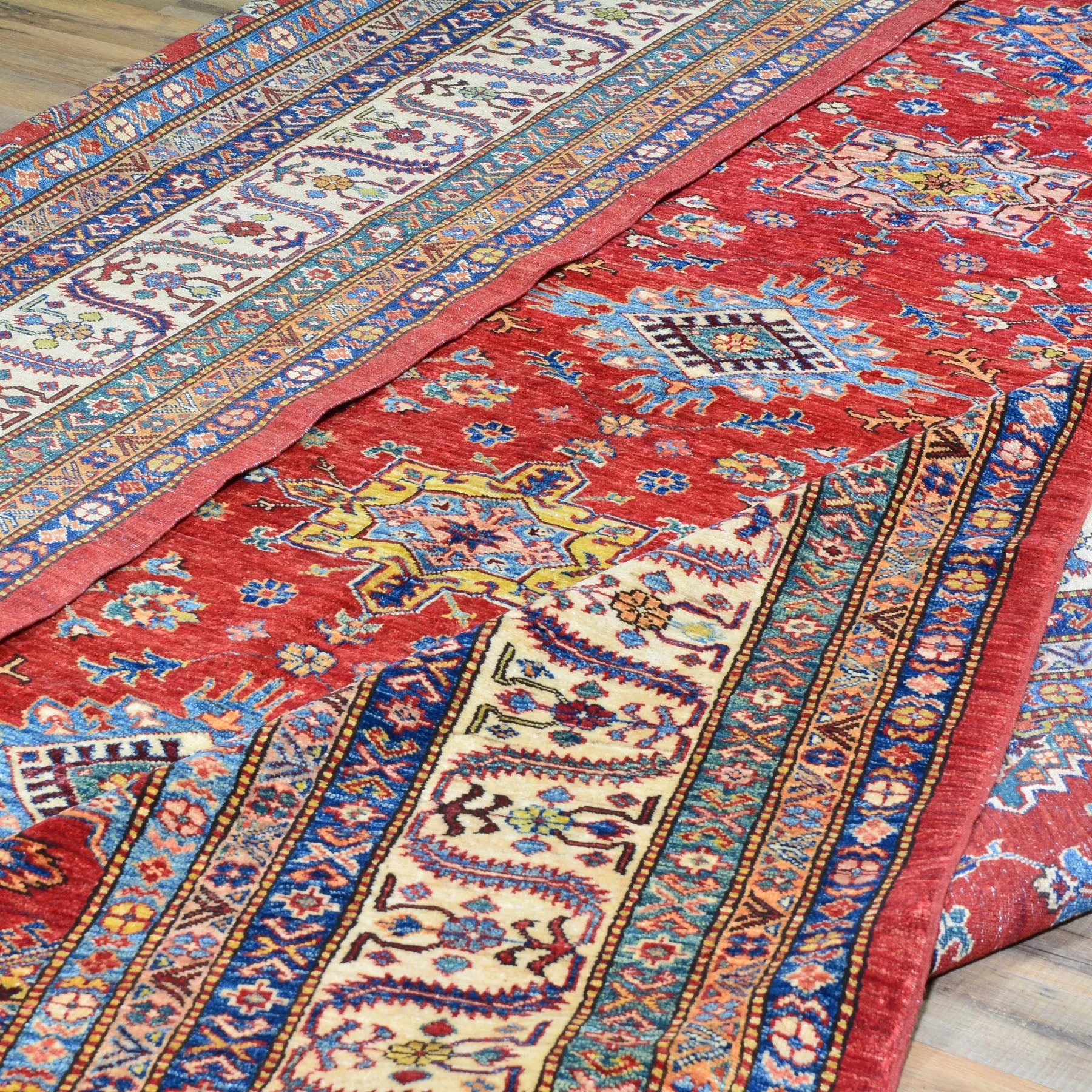 Hand-Knotted Tribal Super Kazak Design Wool Rug (Size 9.10 X 13.9) Cwral-6024