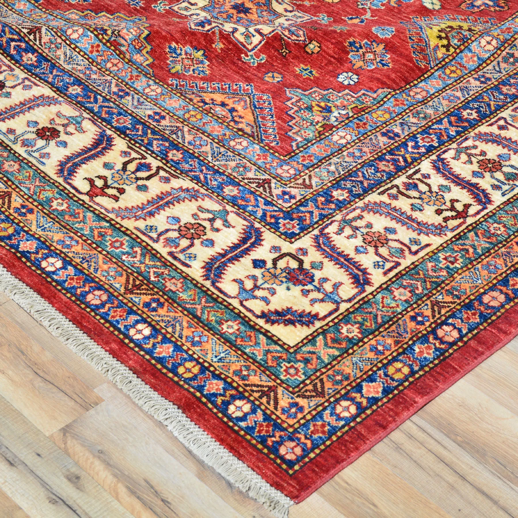 Hand-Knotted Tribal Super Kazak Design Wool Rug (Size 9.10 X 13.9) Cwral-6024