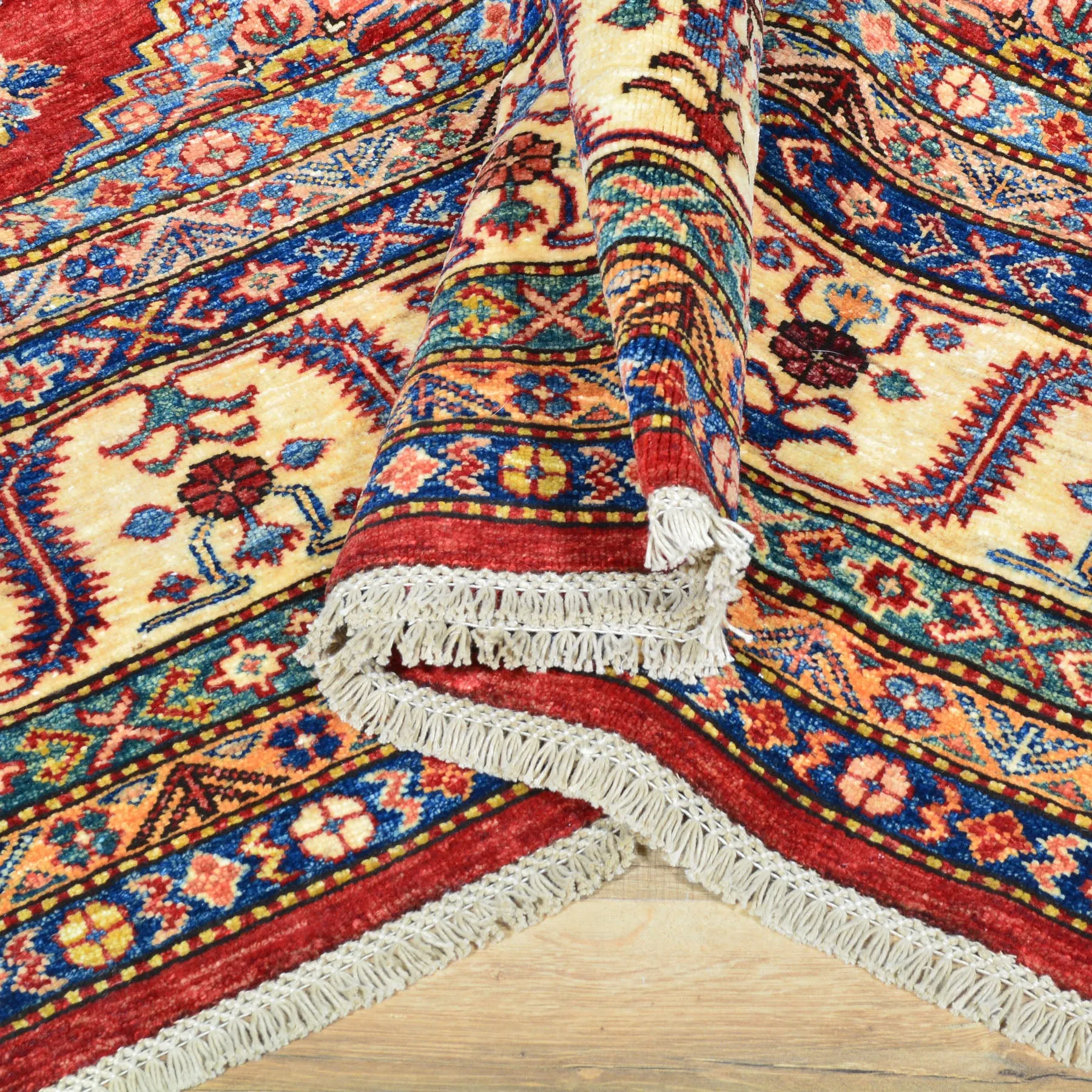 Hand-Knotted Tribal Super Kazak Design Wool Rug (Size 9.10 X 13.9) Cwral-6024