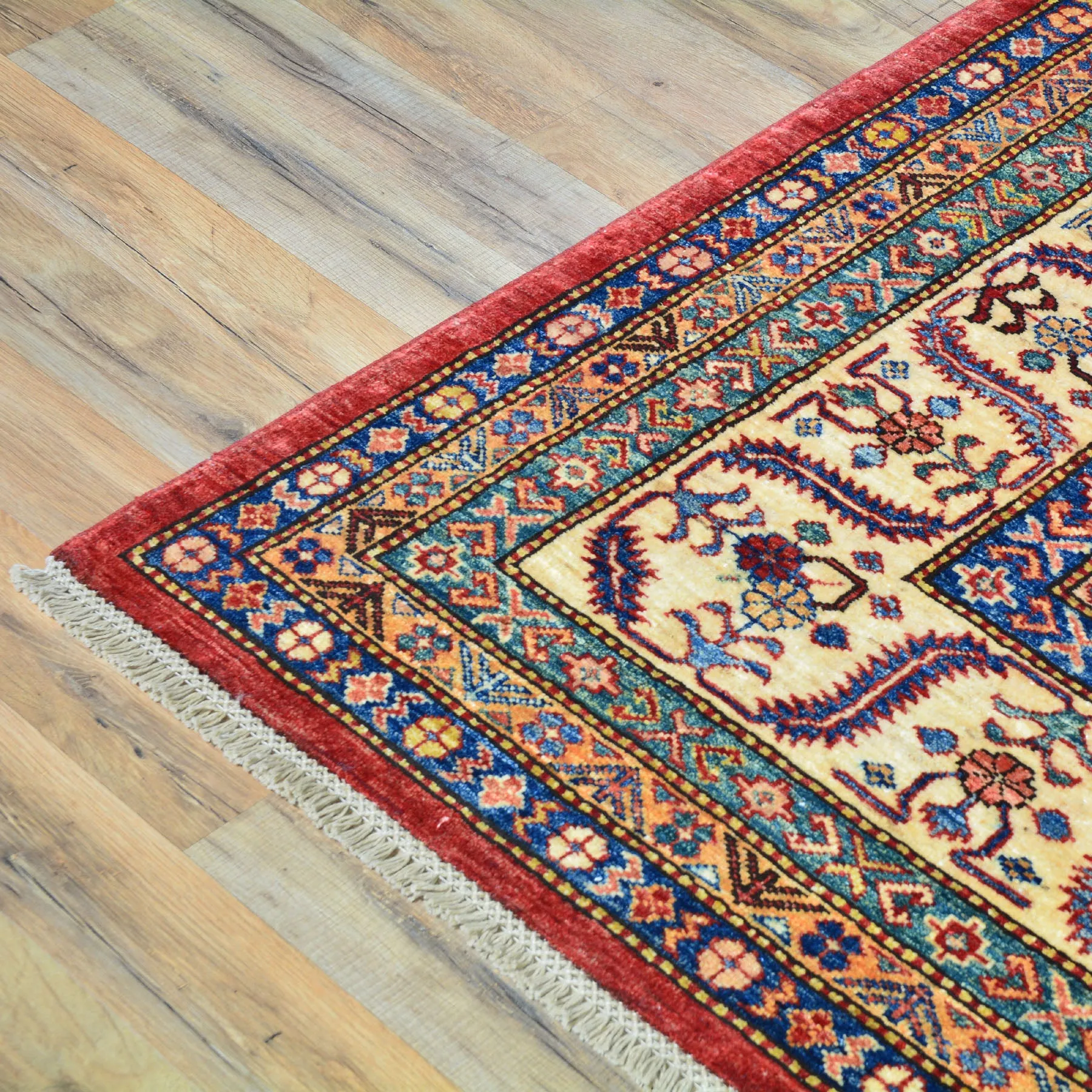 Hand-Knotted Tribal Super Kazak Design Wool Rug (Size 9.10 X 13.9) Cwral-6024