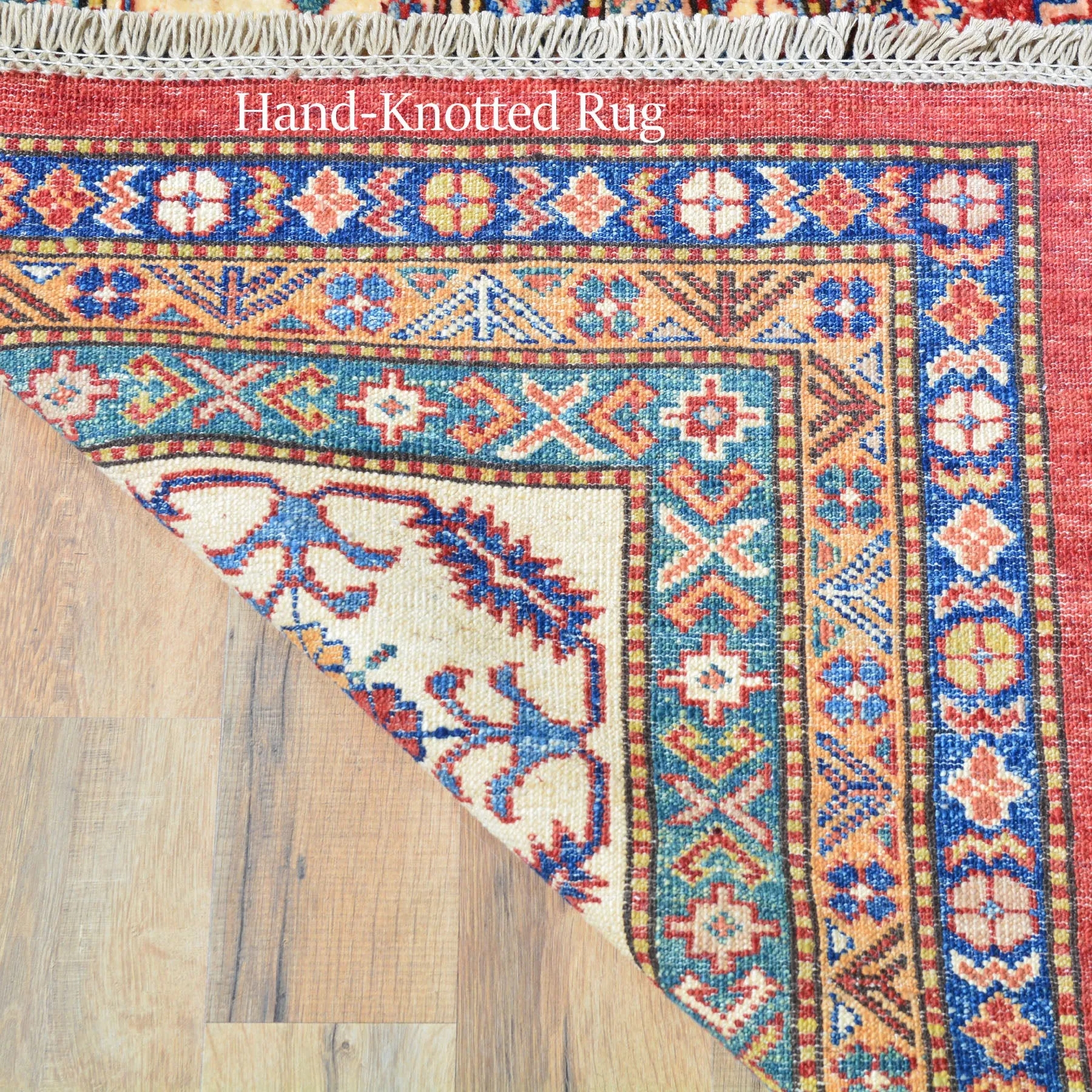 Hand-Knotted Tribal Super Kazak Design Wool Rug (Size 9.10 X 13.9) Cwral-6024