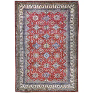 Hand-Knotted Tribal Super Kazak Design Wool Rug (Size 9.10 X 13.9) Cwral-6024