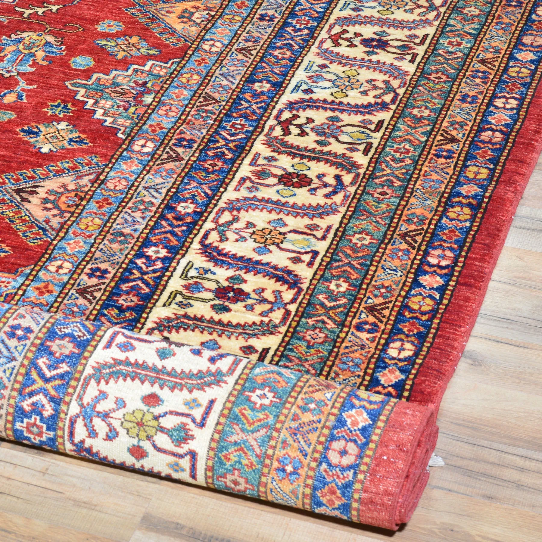 Hand-Knotted Tribal Super Kazak Design Wool Rug (Size 9.10 X 13.9) Cwral-6024
