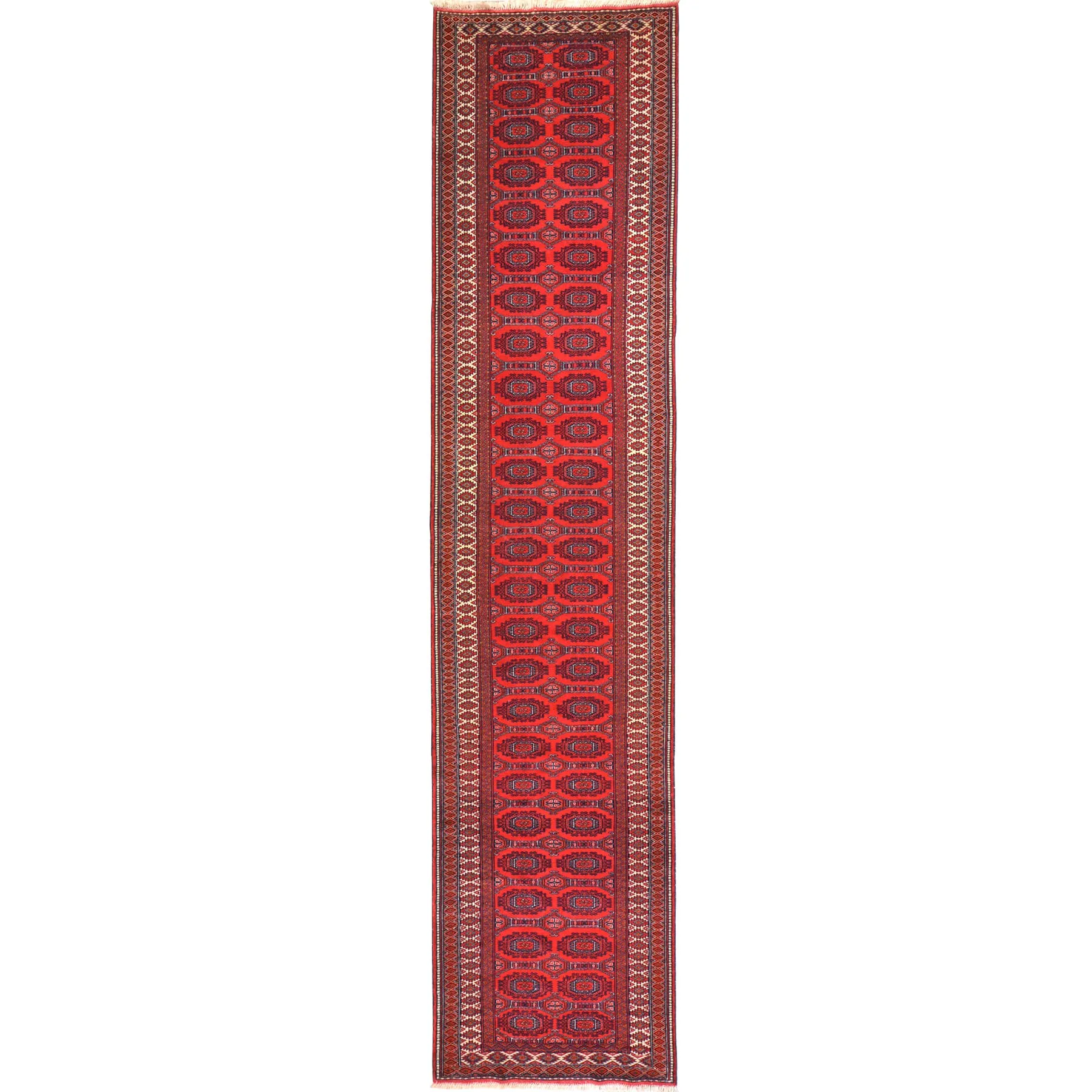 Hand-Knotted Turkmen Bokhara Design Handmade Wool Rug (Size 2.9 X 12.1) Cwral-6789