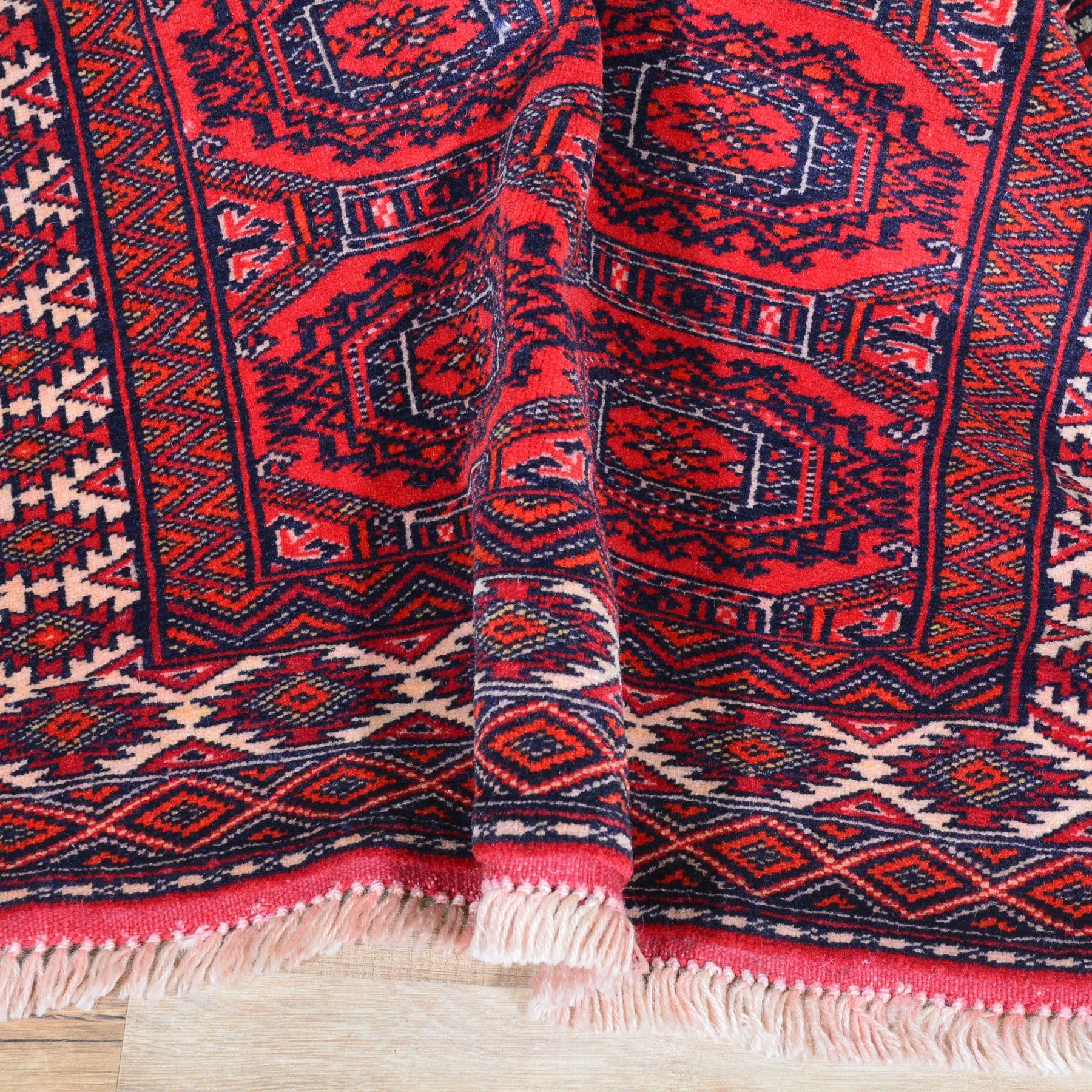 Hand-Knotted Turkmen Bokhara Design Handmade Wool Rug (Size 2.9 X 12.1) Cwral-6789