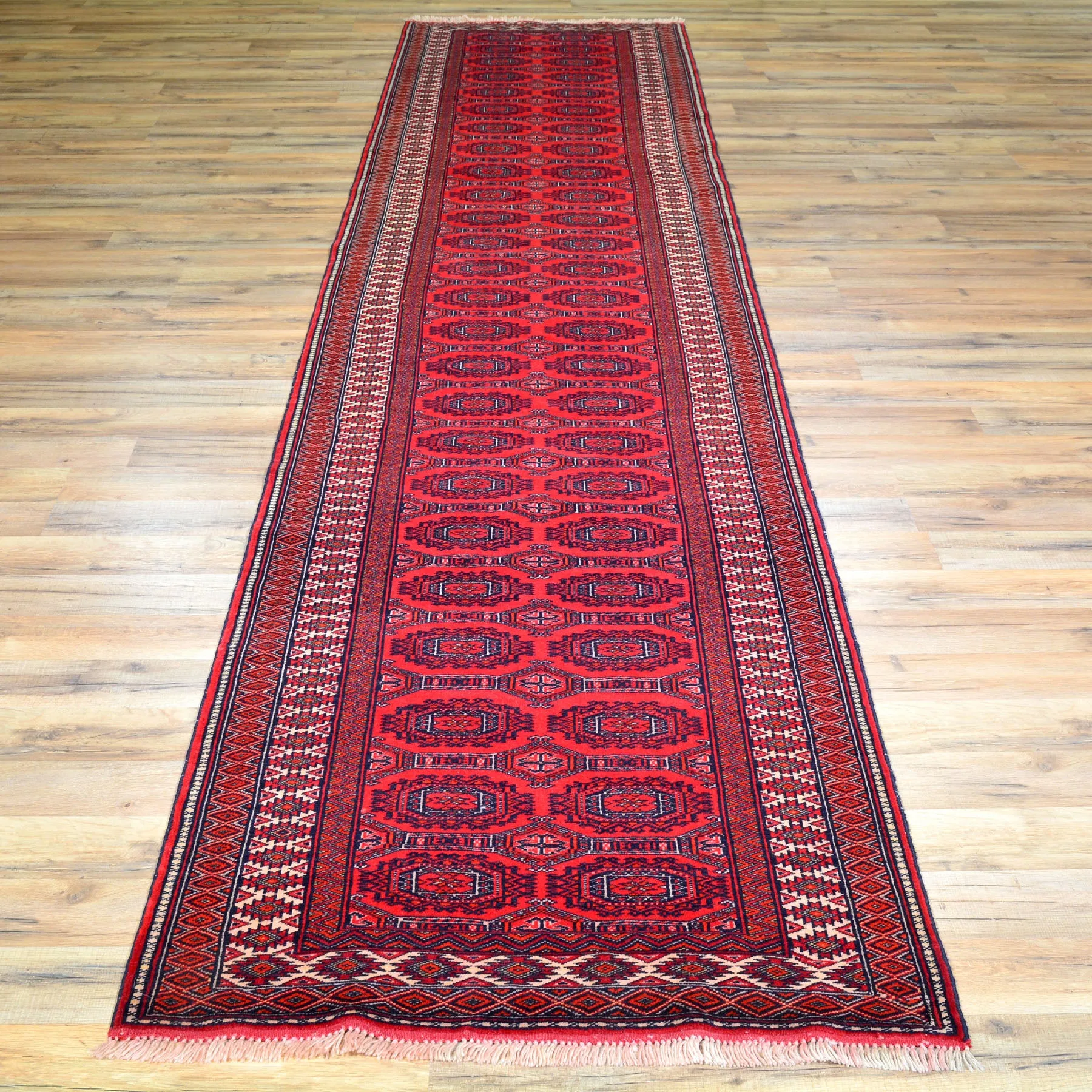 Hand-Knotted Turkmen Bokhara Design Handmade Wool Rug (Size 2.9 X 12.1) Cwral-6789
