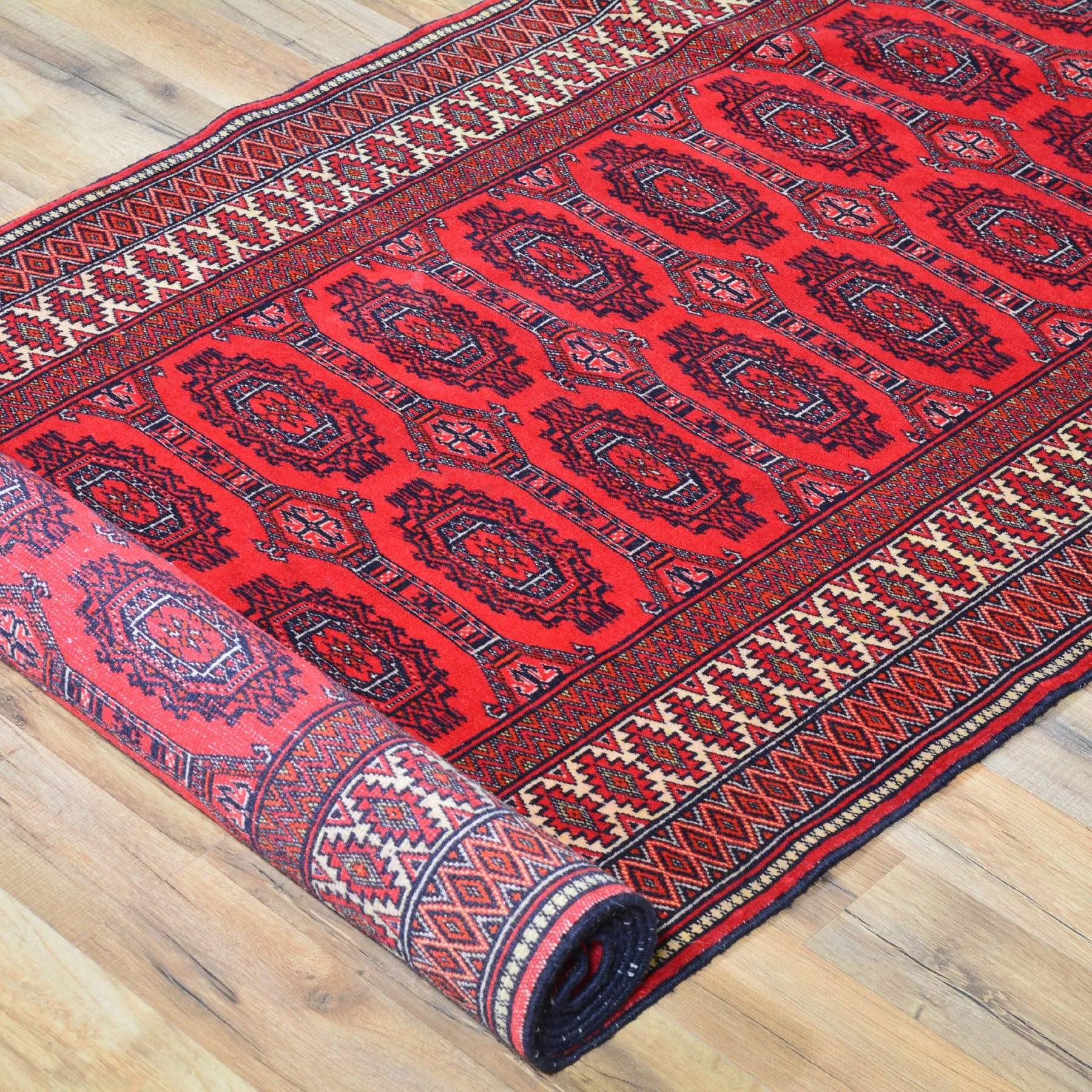 Hand-Knotted Turkmen Bokhara Design Handmade Wool Rug (Size 2.9 X 12.1) Cwral-6789