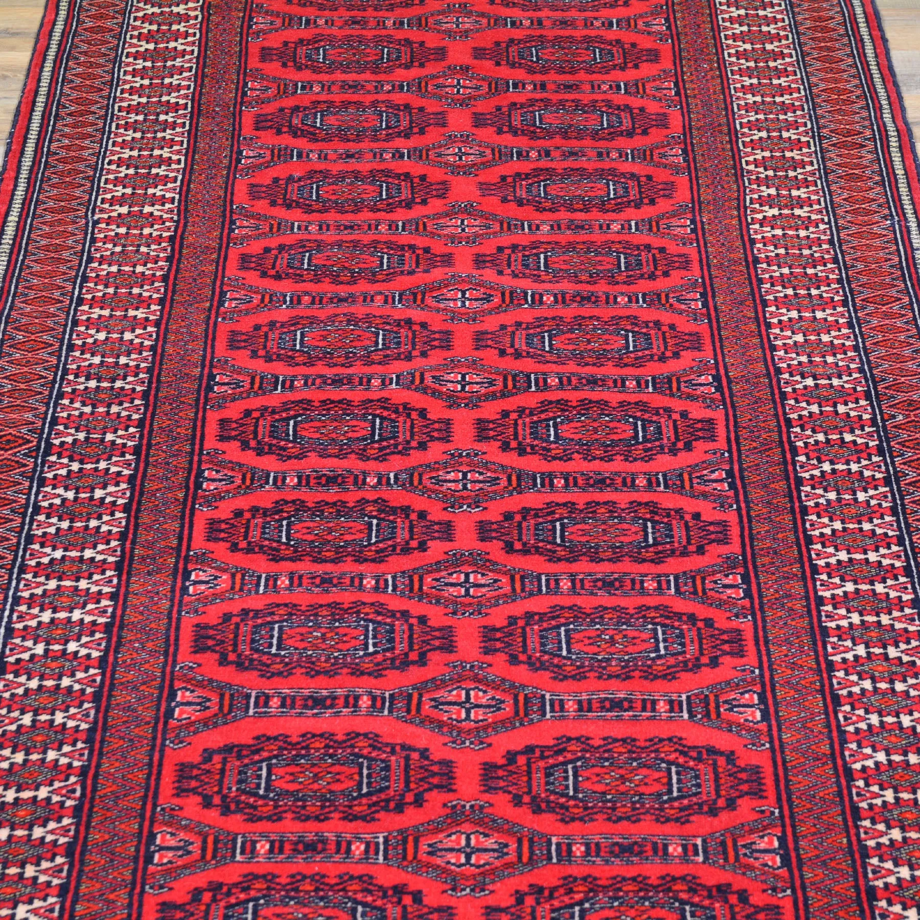 Hand-Knotted Turkmen Bokhara Design Handmade Wool Rug (Size 2.9 X 12.1) Cwral-6789