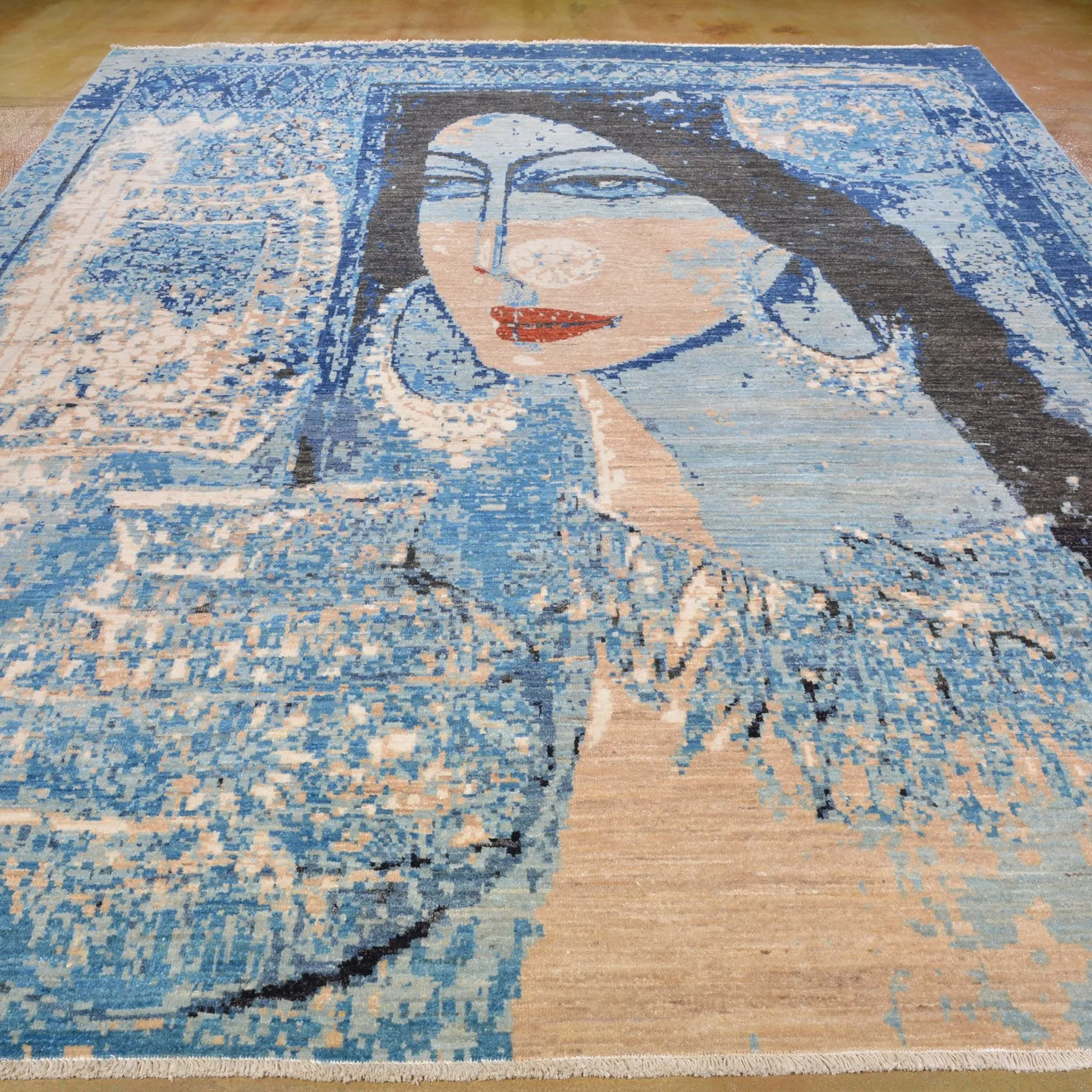 Hand-Knotted Unique Pictorial Design Wool Rug (Size 8.0 X 10.4) Cwral-3669