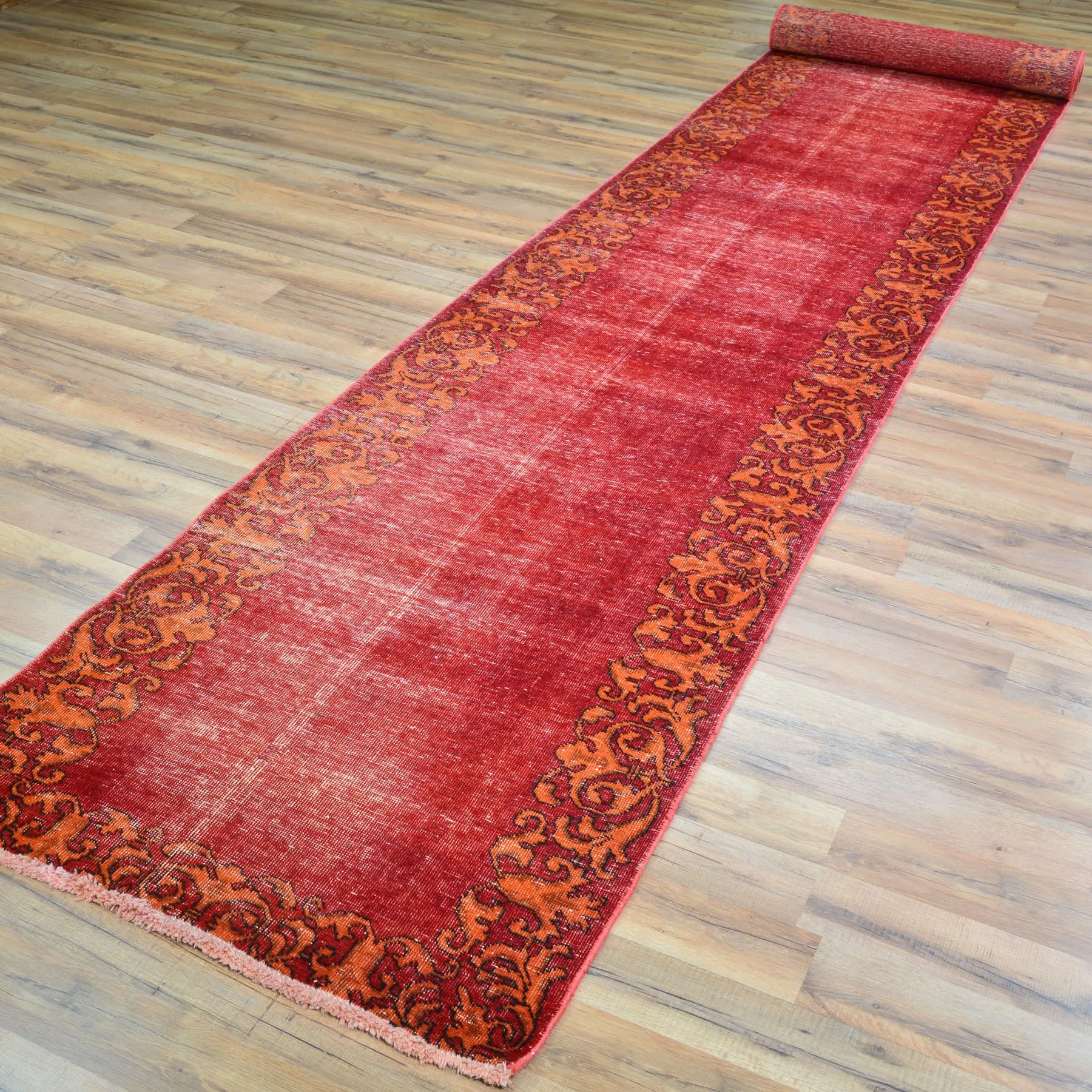 Hand-Knotted Vintage Overdye Handmade 100% Wool Rug (Size 2.6 X 15.2) Brral-4527