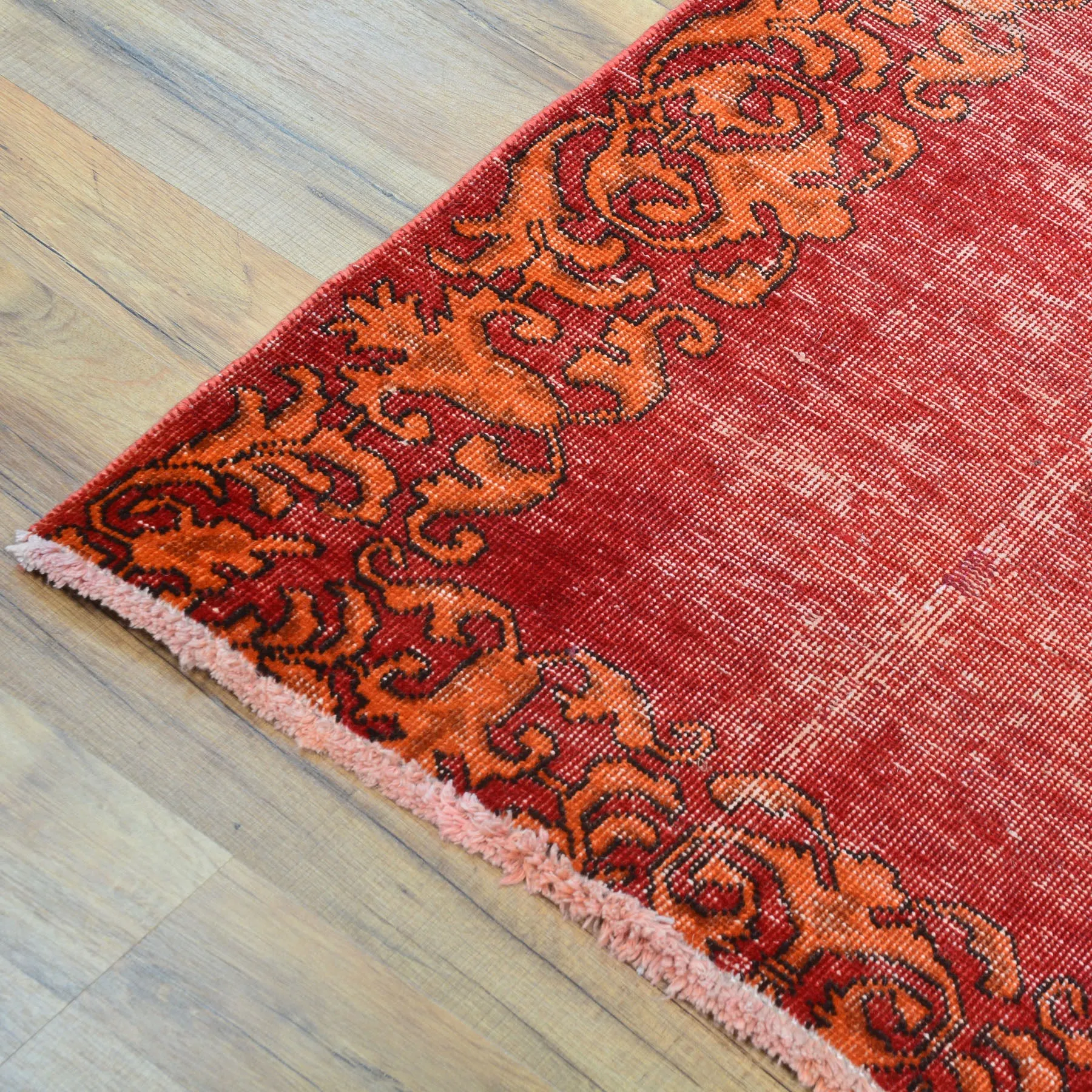 Hand-Knotted Vintage Overdye Handmade 100% Wool Rug (Size 2.6 X 15.2) Brral-4527