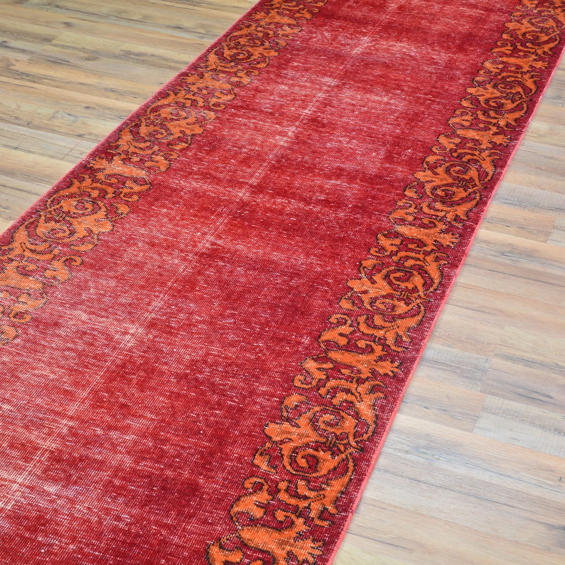 Hand-Knotted Vintage Overdye Handmade 100% Wool Rug (Size 2.6 X 15.2) Brral-4527