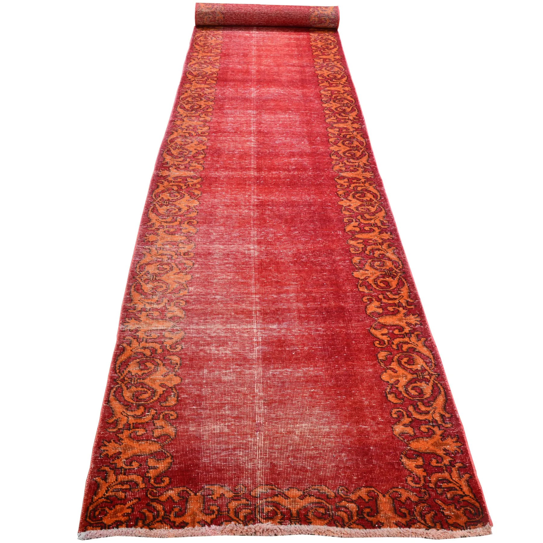 Hand-Knotted Vintage Overdye Handmade 100% Wool Rug (Size 2.6 X 15.2) Brral-4527