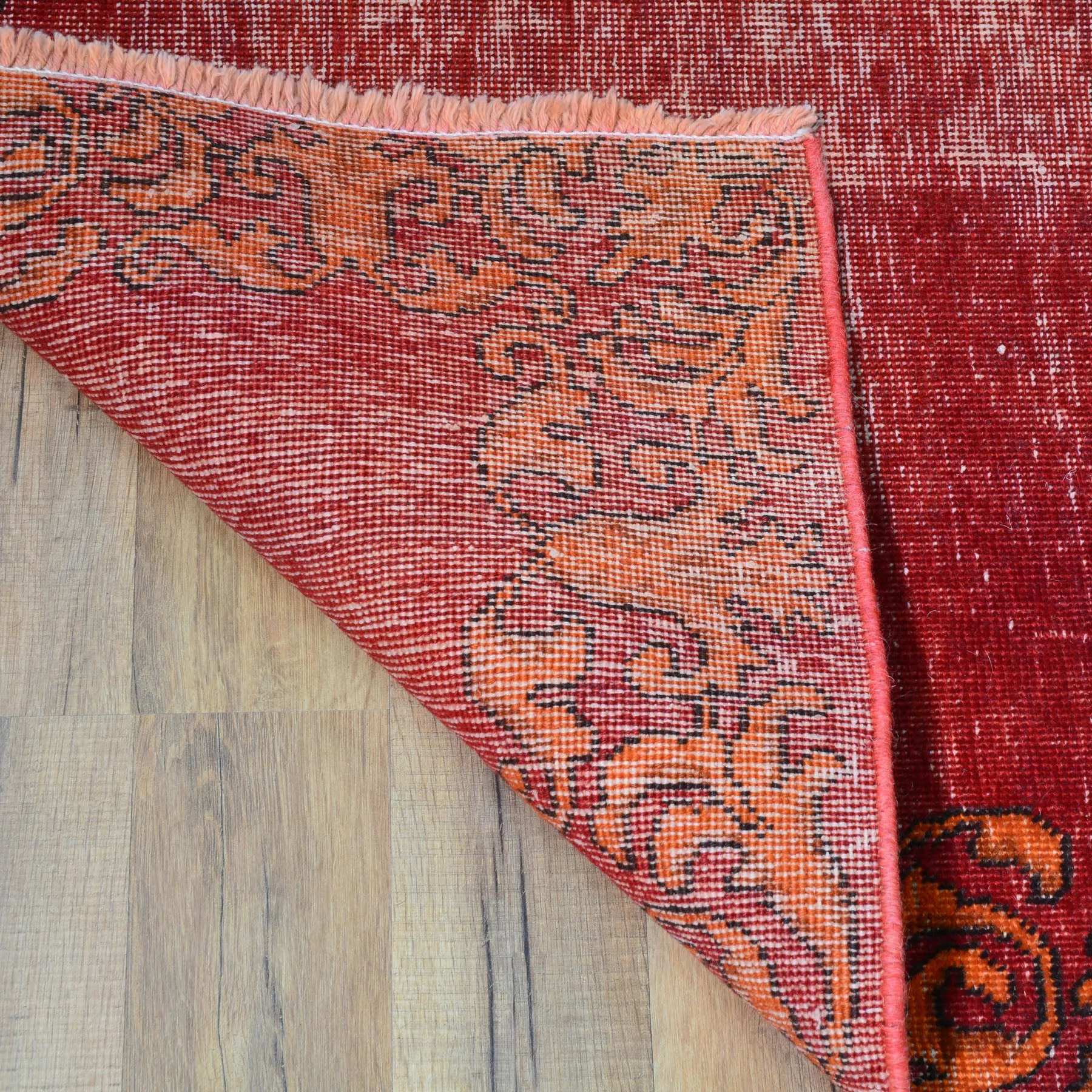 Hand-Knotted Vintage Overdye Handmade 100% Wool Rug (Size 2.6 X 15.2) Brral-4527