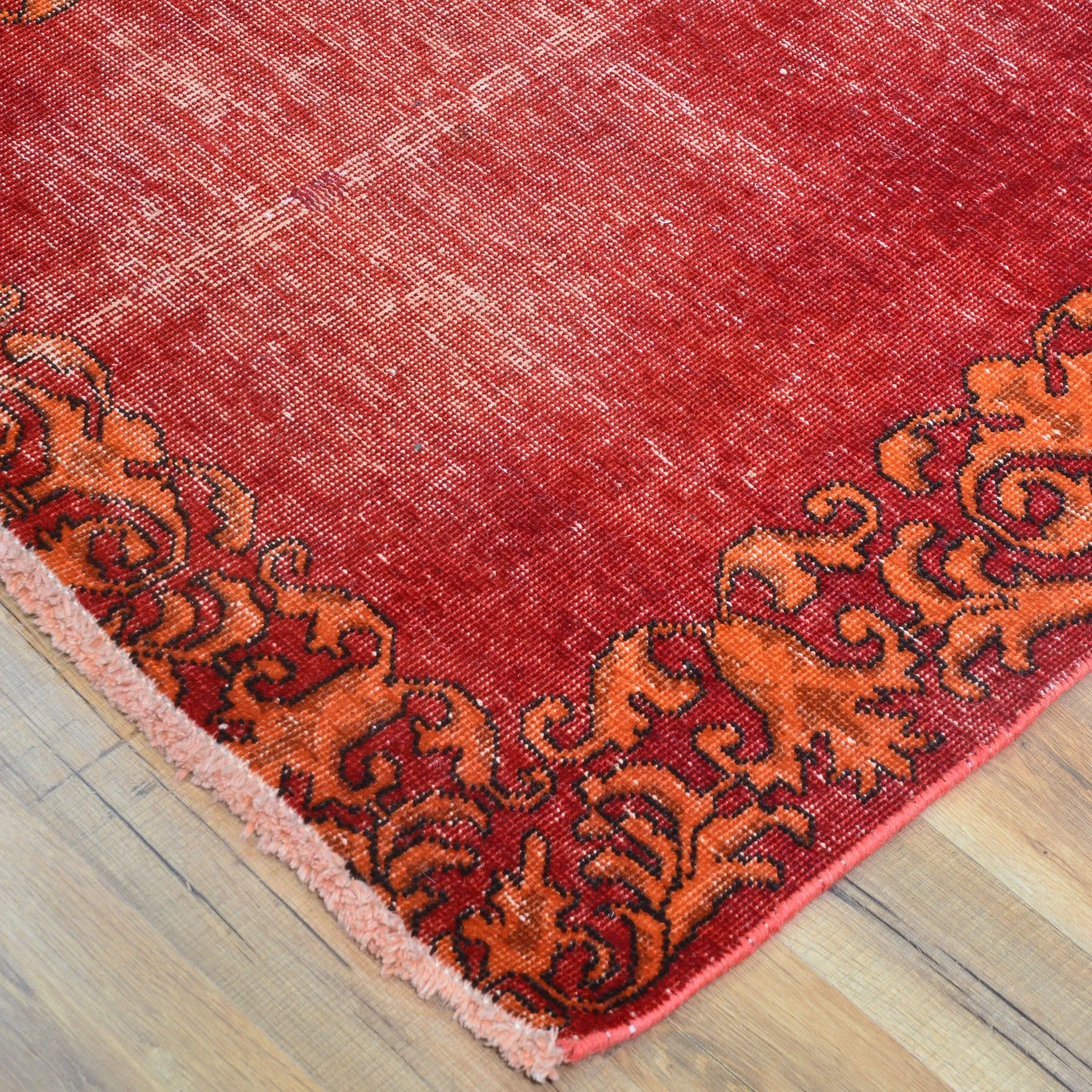 Hand-Knotted Vintage Overdye Handmade 100% Wool Rug (Size 2.6 X 15.2) Brral-4527