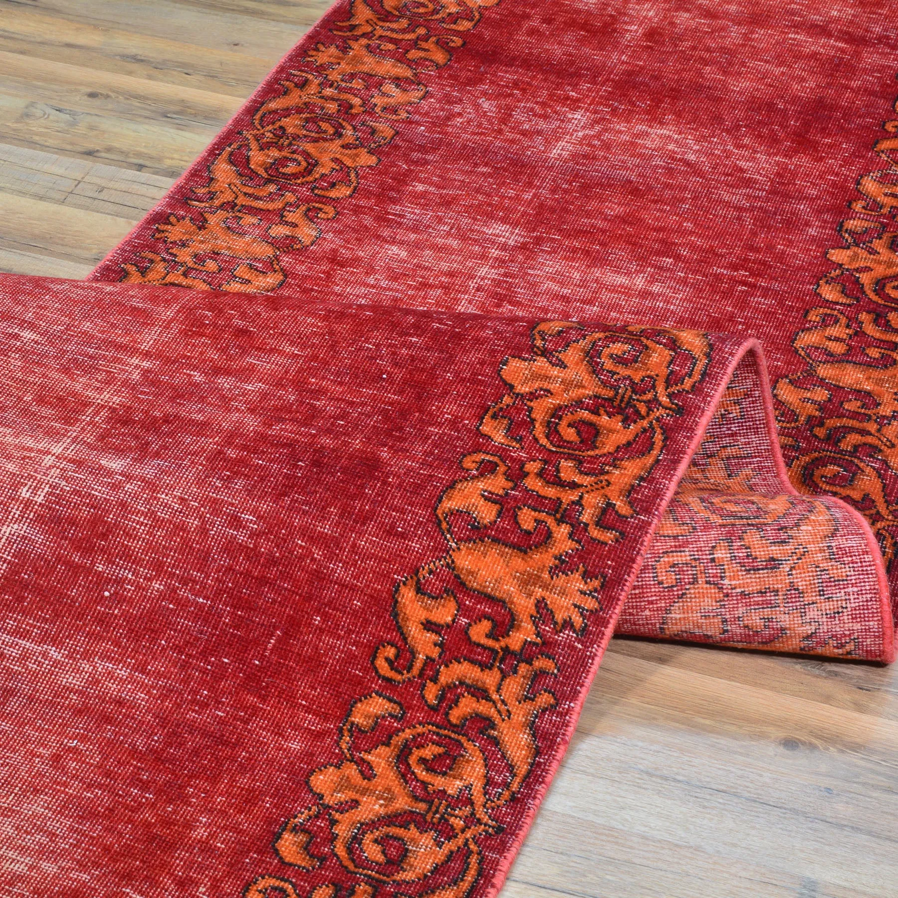 Hand-Knotted Vintage Overdye Handmade 100% Wool Rug (Size 2.6 X 15.2) Brral-4527