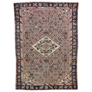 Hand-Knotted Vintage Persian Hamadan Geometric Oriental Wool Rug (Size 4.10 X 6.11) Brral-768