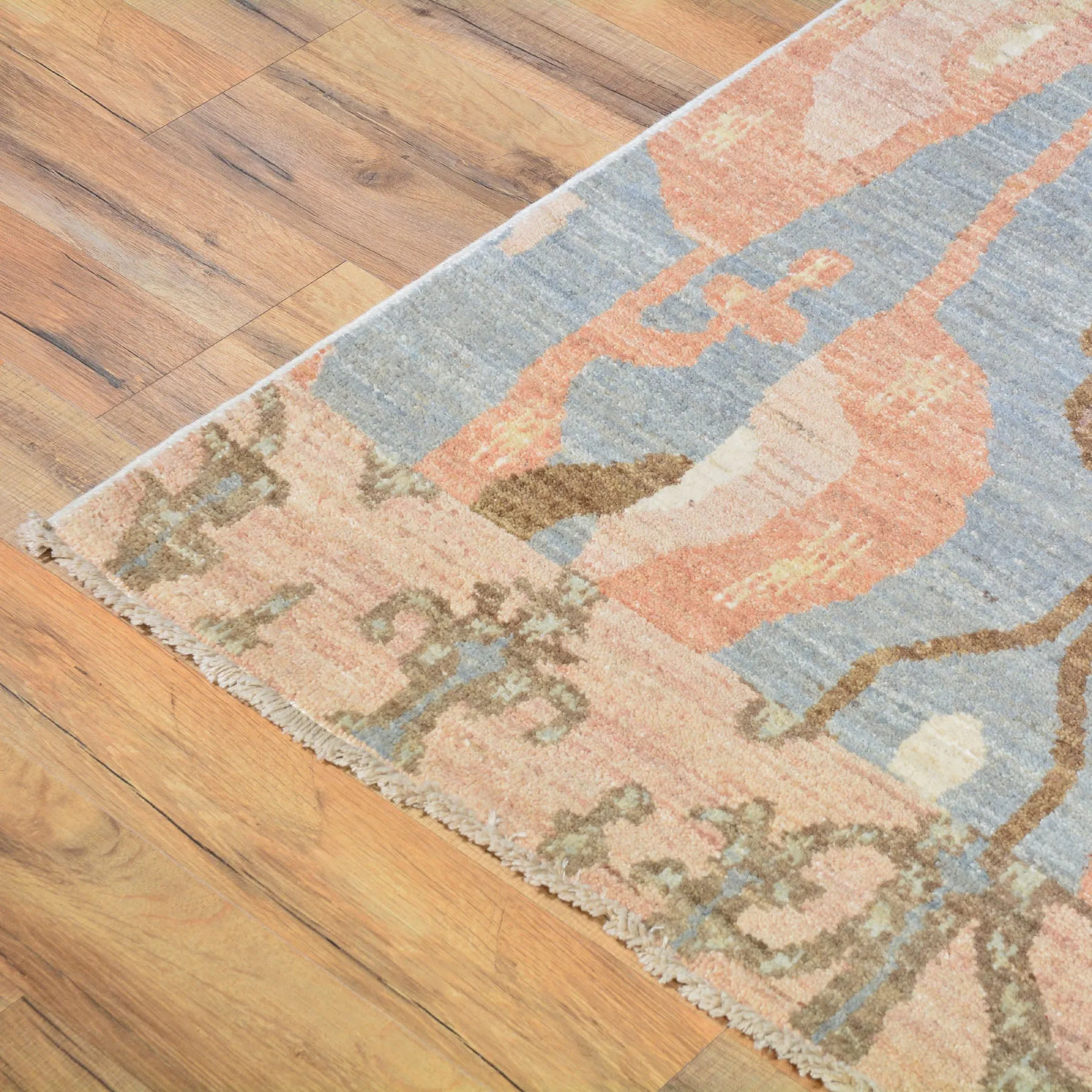 Hand-Knotted Wide Runner Ikat Design 100% Wool Rug Handmade (Size 4.2 X 10.3) Cwral-1443