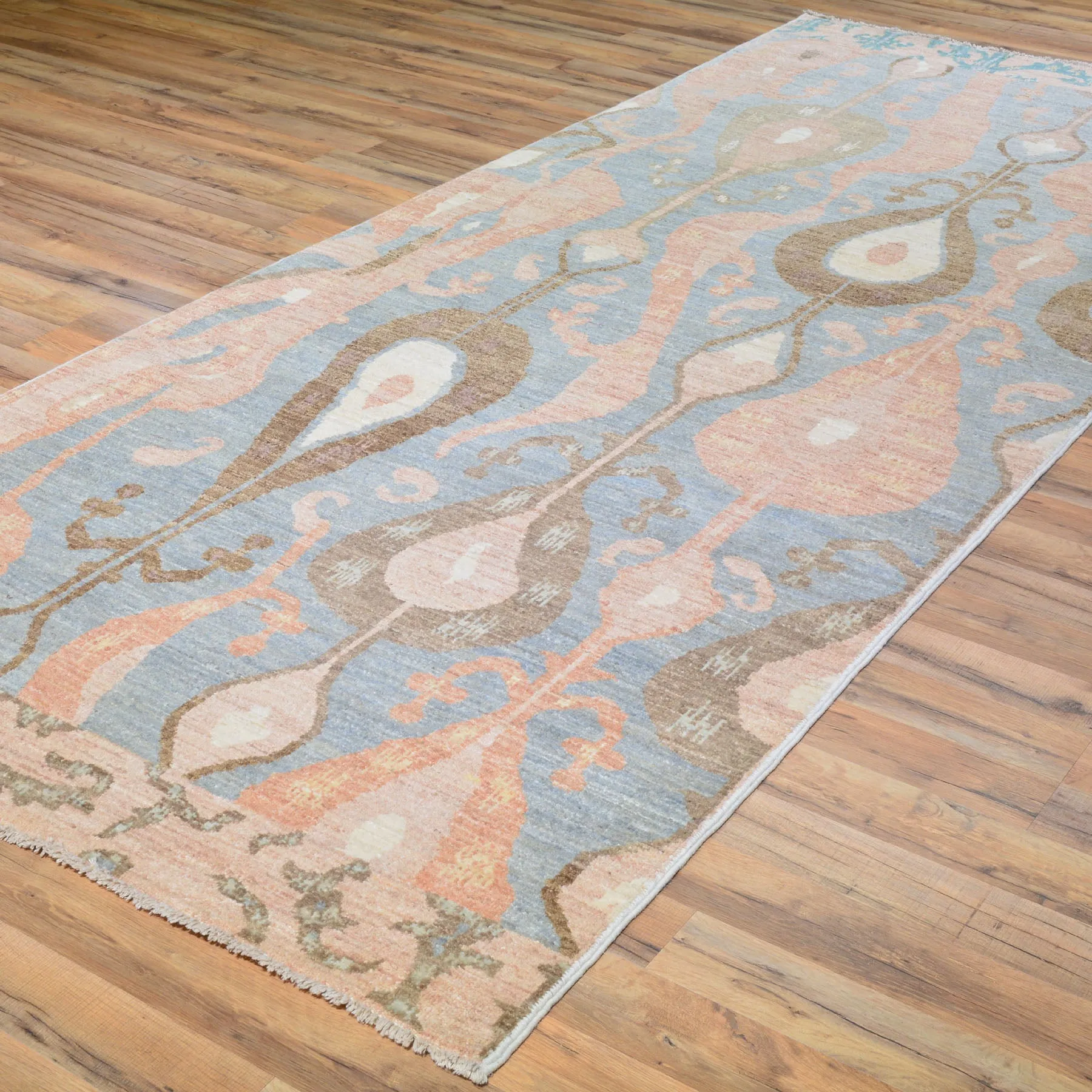 Hand-Knotted Wide Runner Ikat Design 100% Wool Rug Handmade (Size 4.2 X 10.3) Cwral-1443