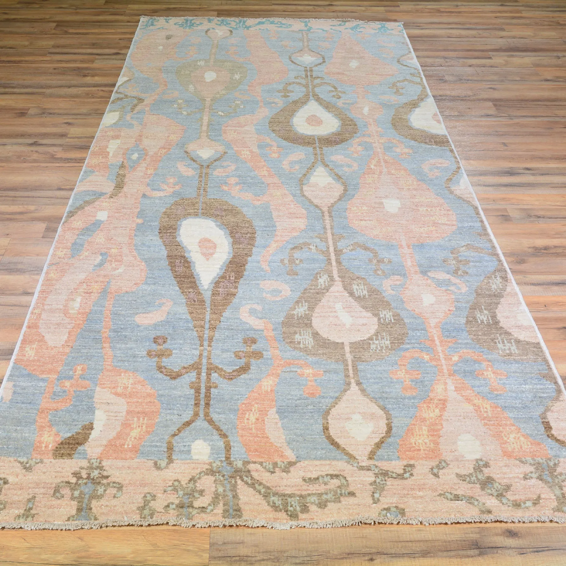 Hand-Knotted Wide Runner Ikat Design 100% Wool Rug Handmade (Size 4.2 X 10.3) Cwral-1443