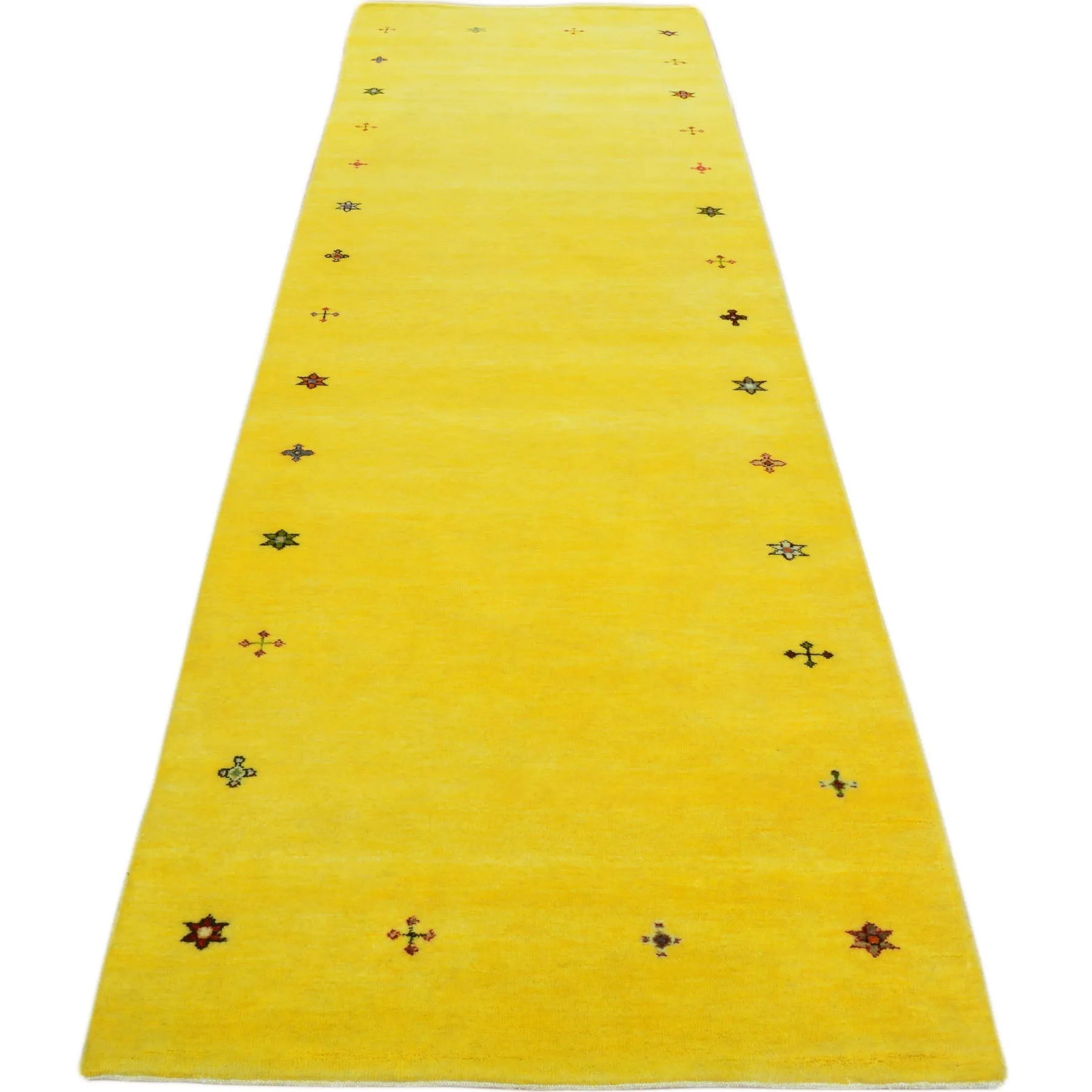 Hand-Knotted Yellow Modern Gabbeh Handmade 100% Wool Rug (Size 2.9 X 16.0) Cwral-9492